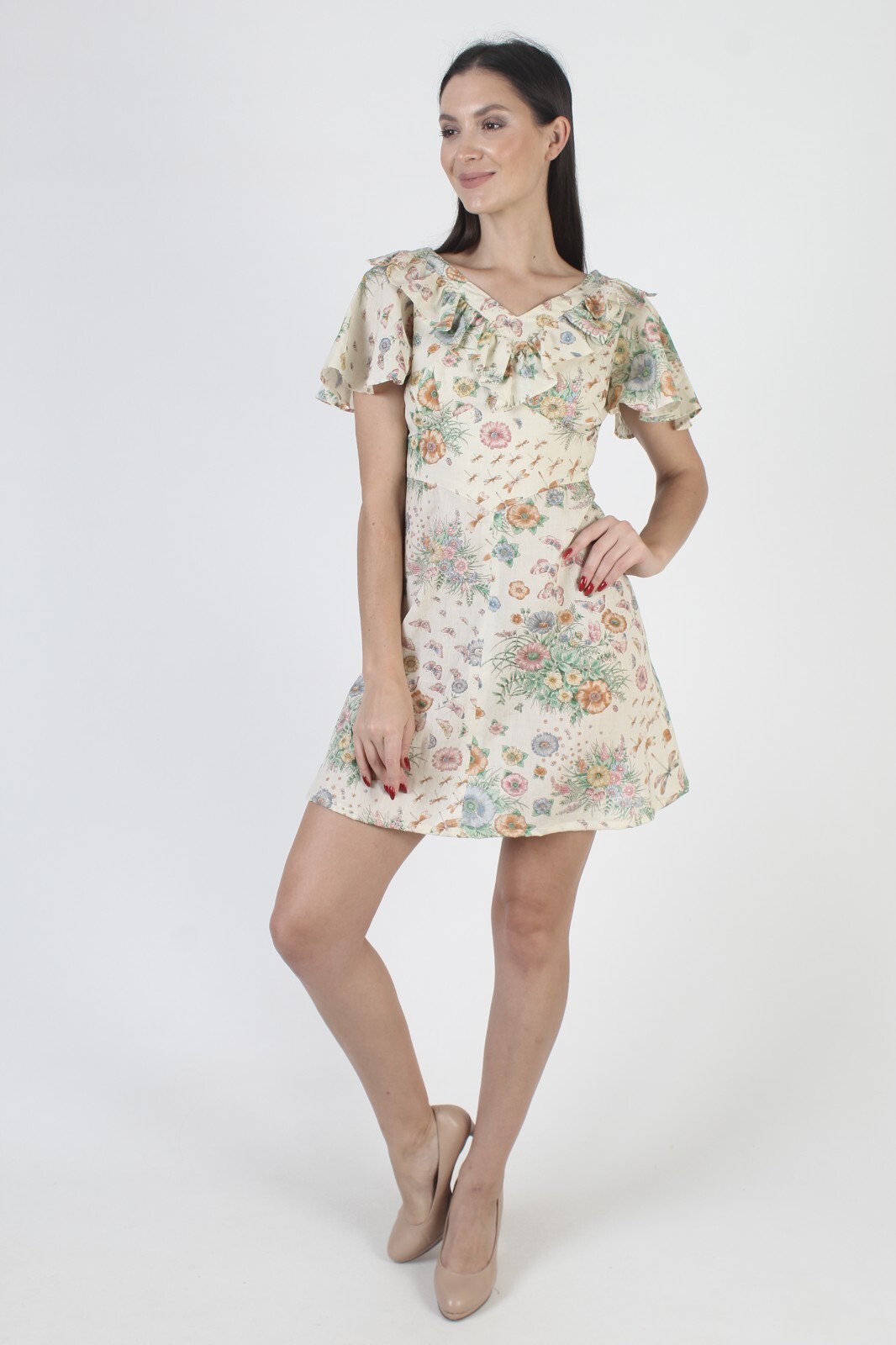 Vintage Butterfly Animal Print Dress Hippie Nature Material Boho Mini Sundress