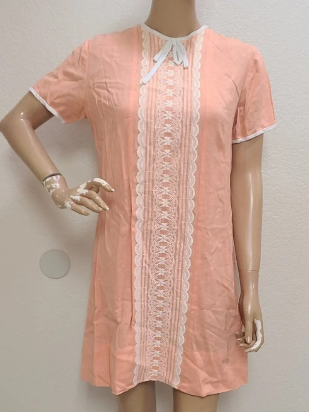 VINTAGE 1960s CAROL BRENT MINI DRESS SHIFT DRESS BABYDOLL LACE sz XS/S
