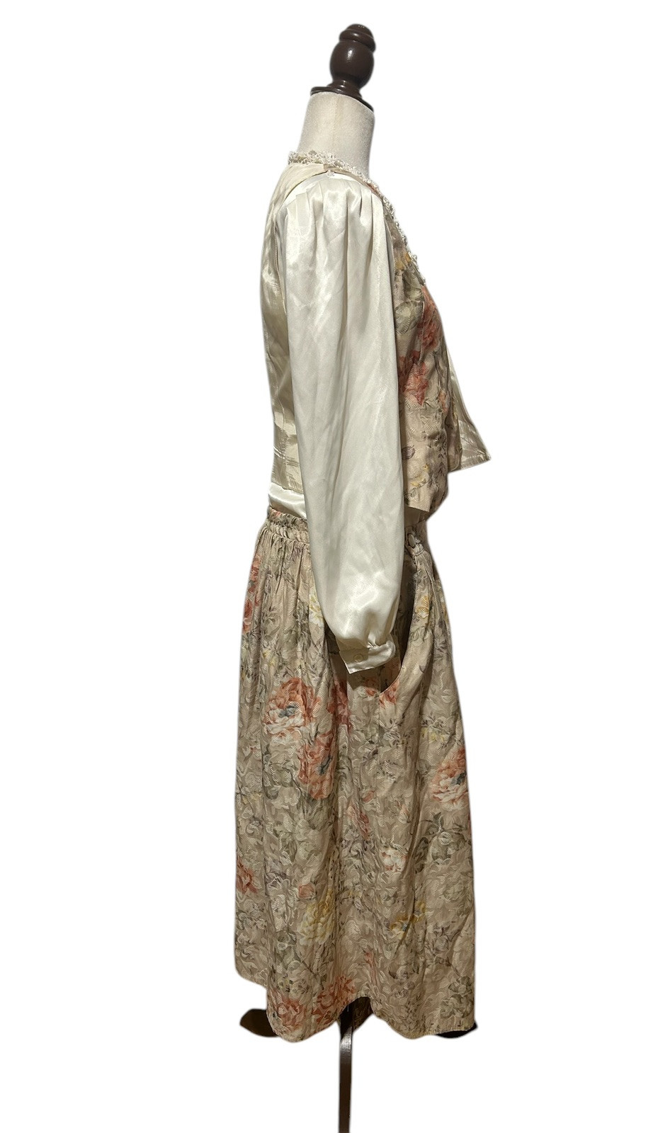 Vintage Dress Womens 6 /Garden Tea Skirt Vest Floral Long Sleeve w Blouse Nilani