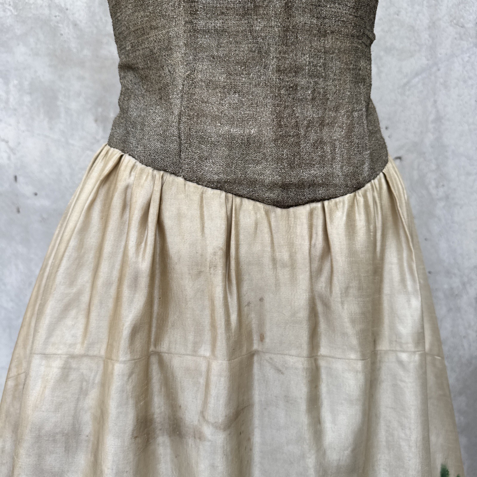 Vintage 1930s Hand Painted Silk Satin & Gold Lamé Dress Crests Snakes Lions
