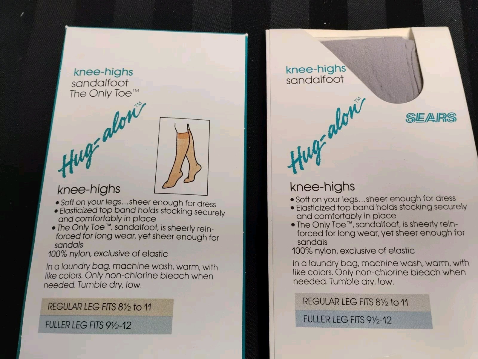 2-packs-4pr -Sears Hug-Alon Vtg. Knee High Nylon Stockings Fuller Leg Dove Grey