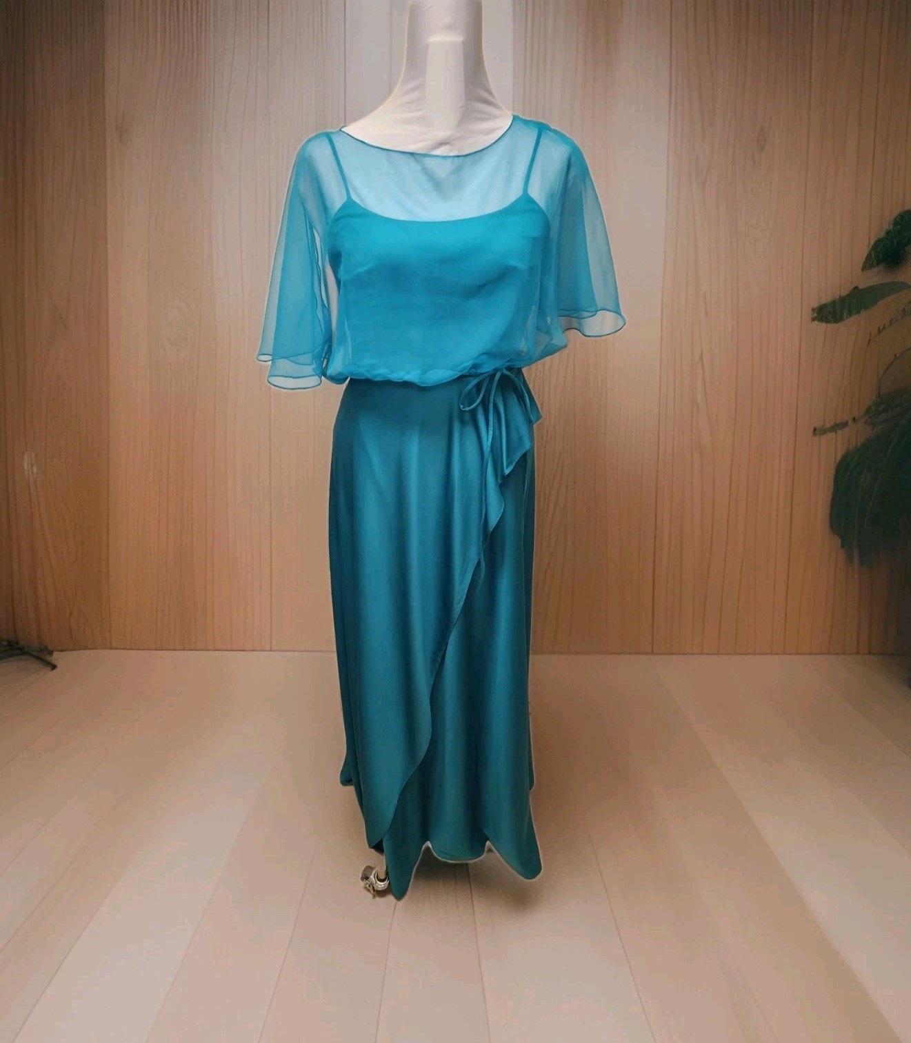 Unlabled Vintage Green/Teal Long Dress*sz11/12-plus Measurements *Good Condition
