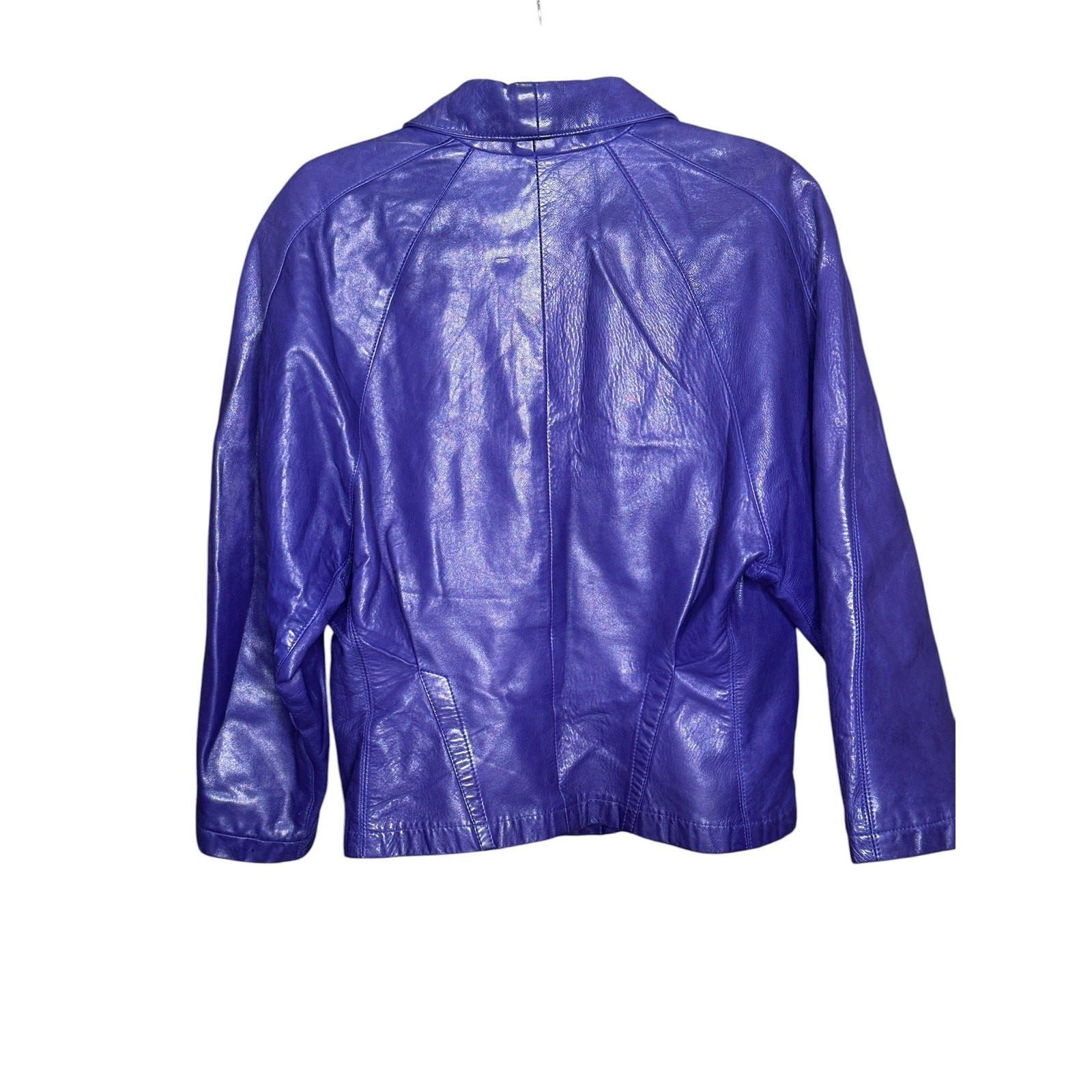 Vtg 80s Maxima Ultraviolet Purple Leather Jacket Statement Dolman Sleeve Coat L
