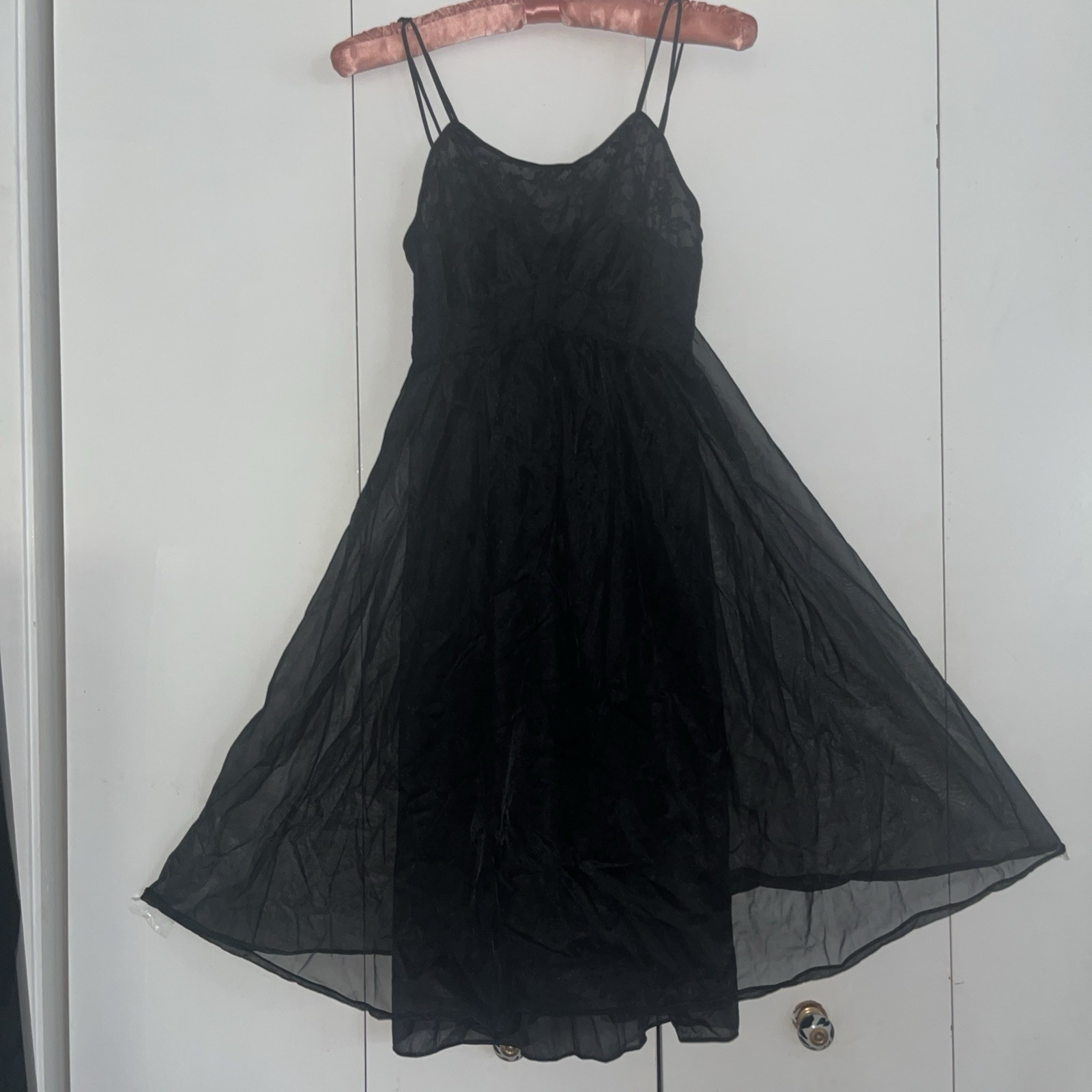 Vintage Vanity Fair Black Chiffon Nightgown Size 30 XS Extra Small Sleeveless