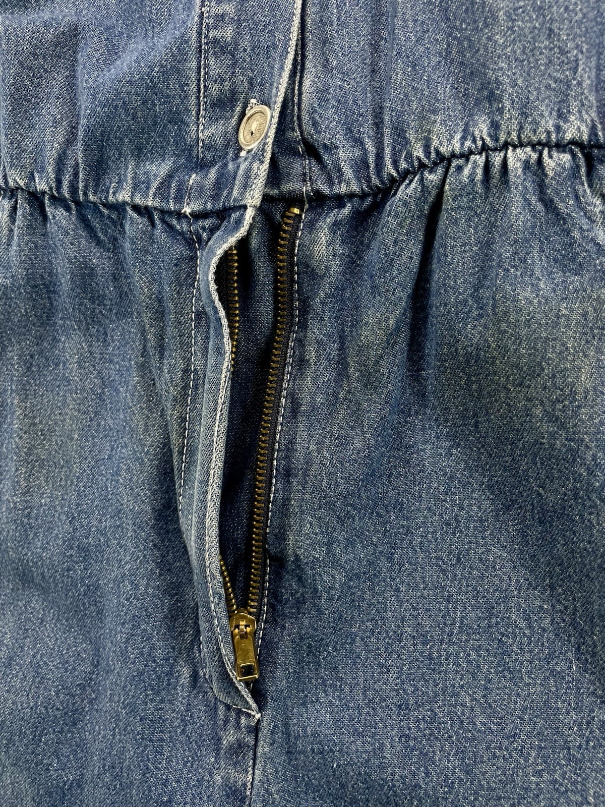 Vintage 1980s Forenza Denim Romper Jumpsuit XL Blue Utility Metal Button Belted