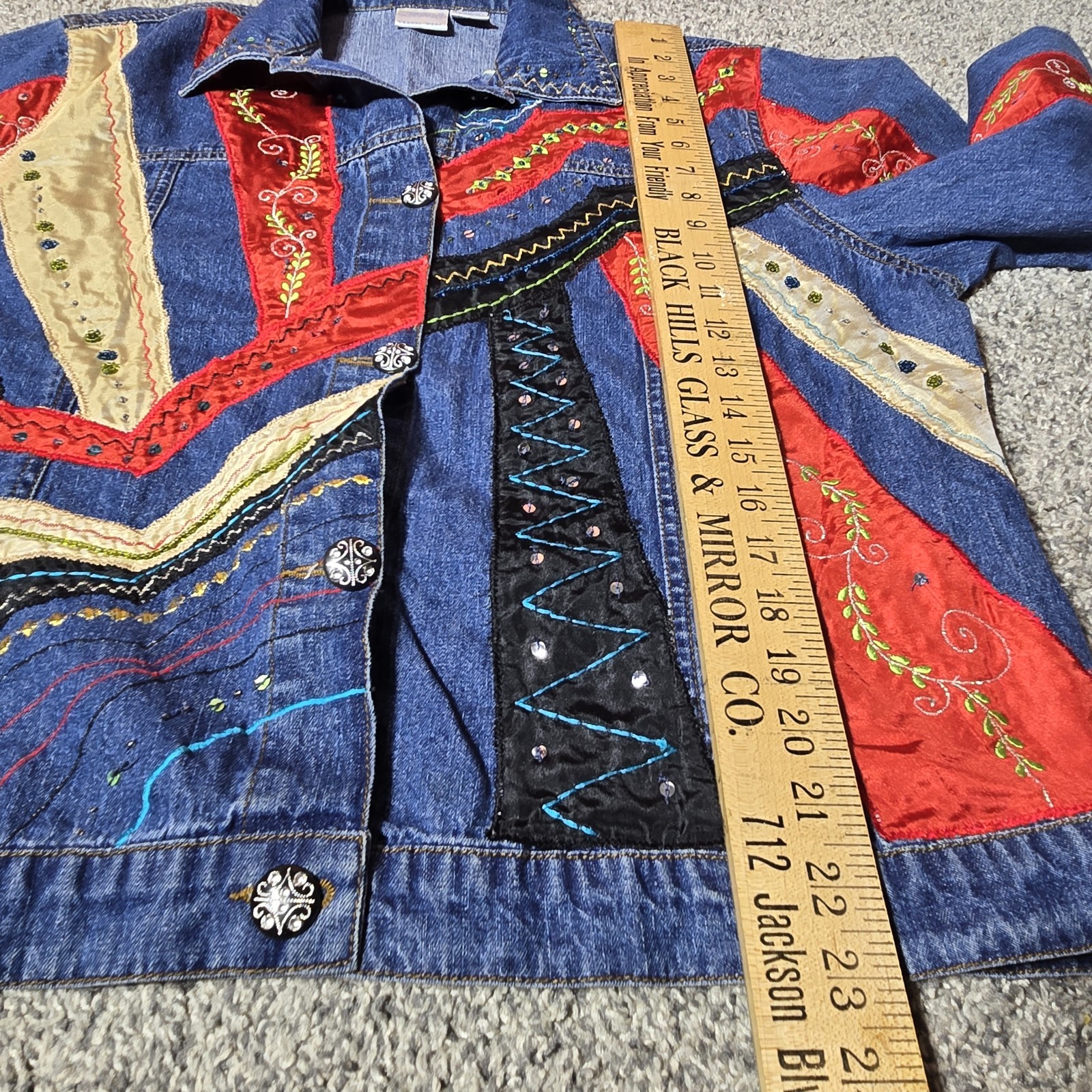 Bleu Bayou Womens Grannycore Jacket Casual Denim Jacket Coat Patchwork Size XL