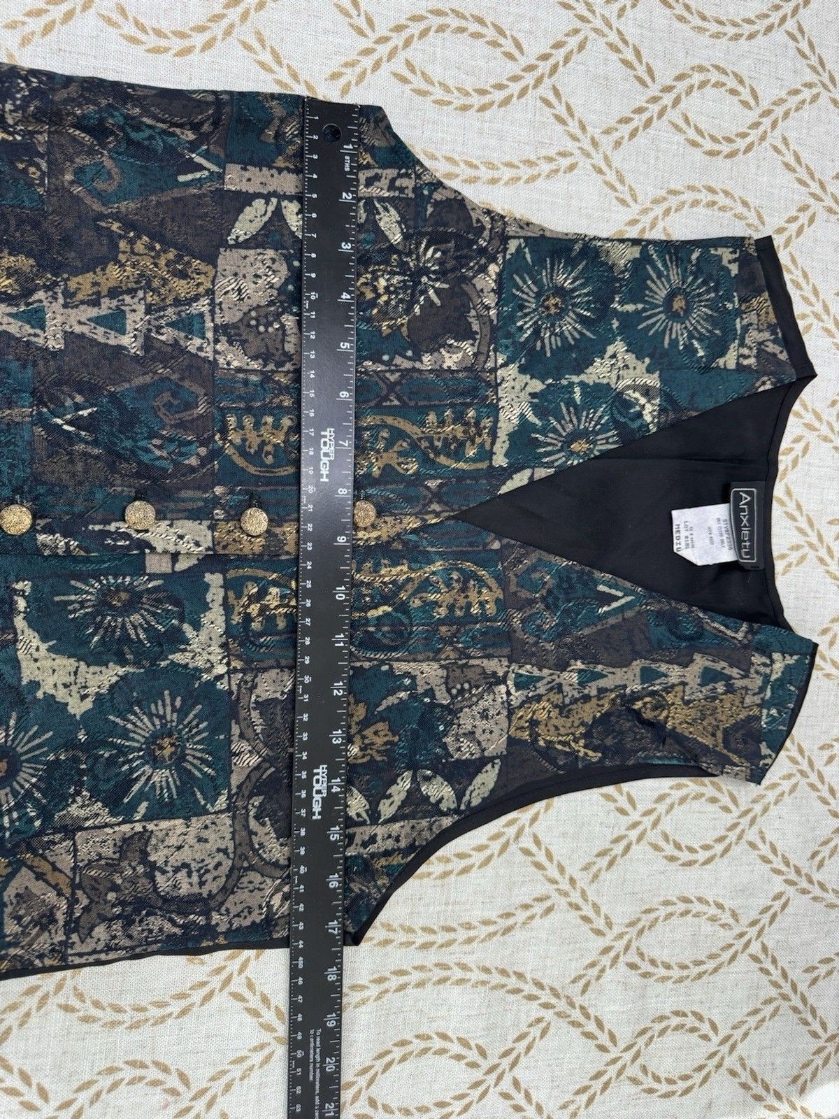 Anxiety Vintage Floral Patch Gold Metal Button Front Vest USA Medium