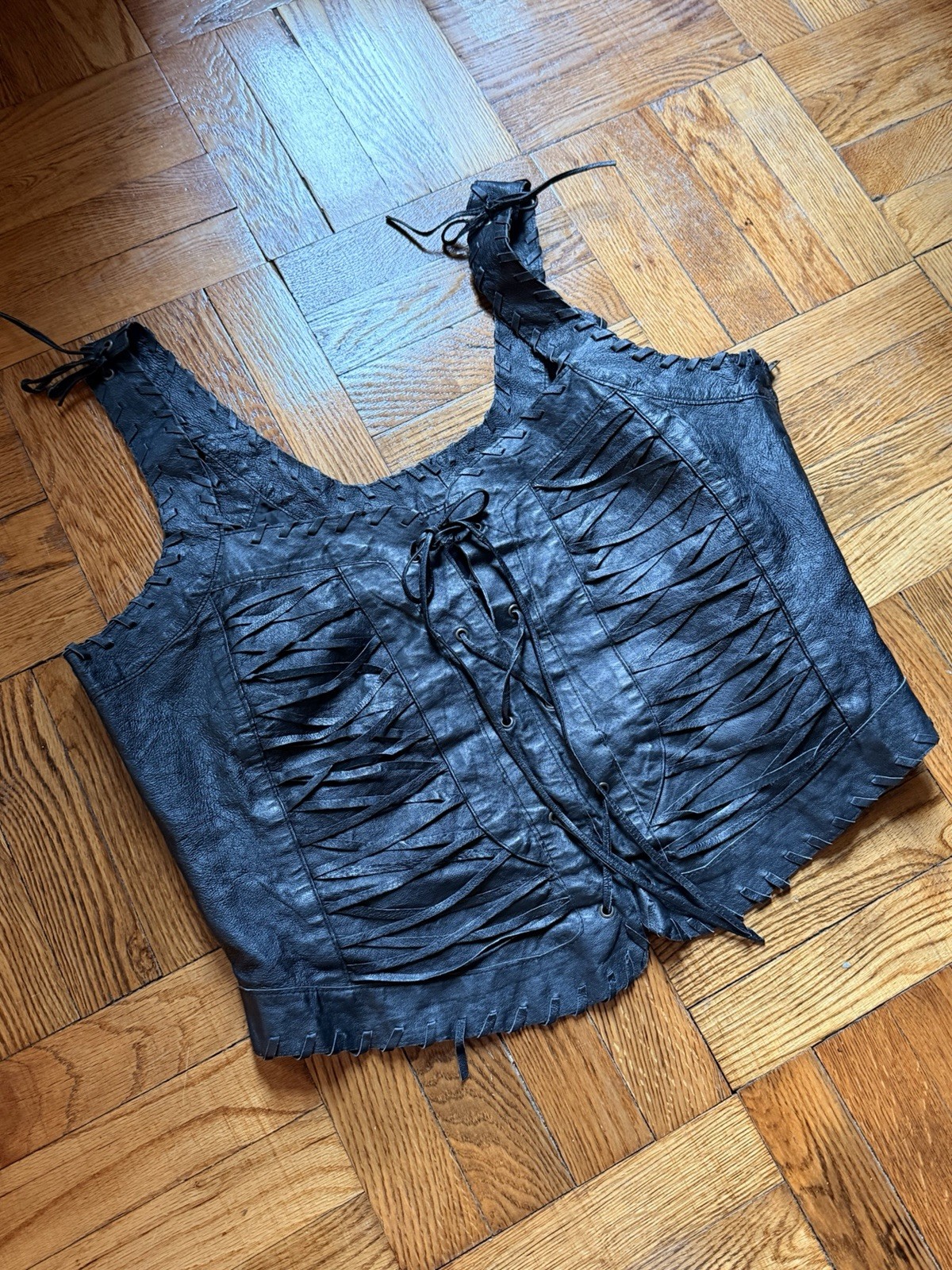 Vintage Plus Size Genuine Leather Bustier Esque Top – Grunge Goth Renaissance 2X