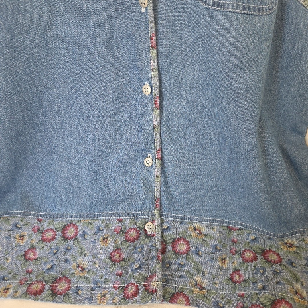VTG 90s New Look Denim Women’s Vest Sz XL Blue Floral Trim Patchwork Detail…