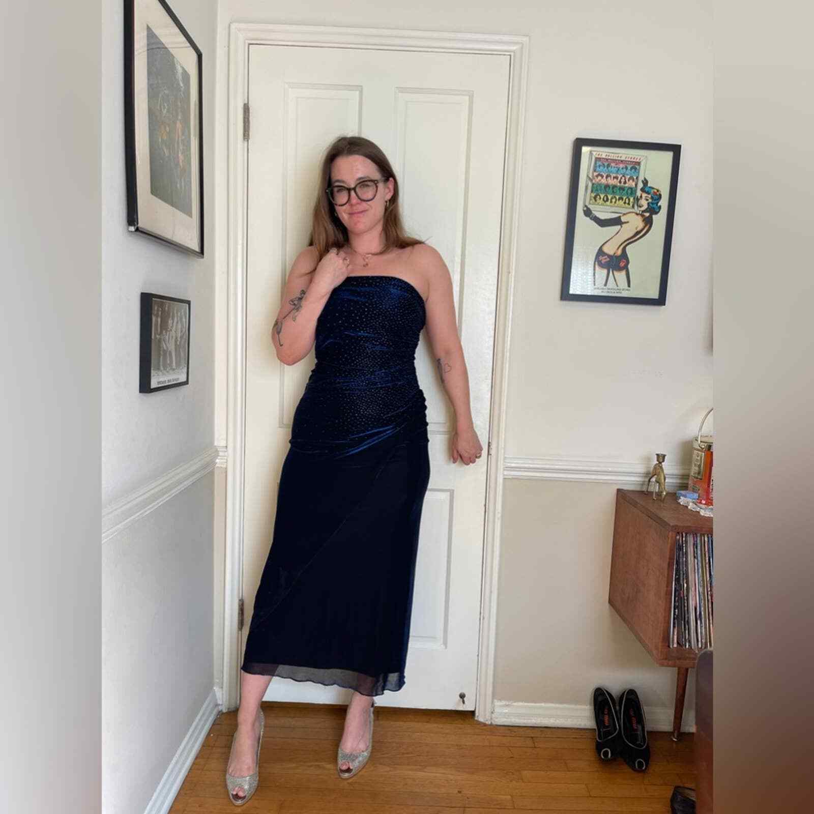 Late 90s Early Y2K Blue Metallic Tube Top Prom Dress