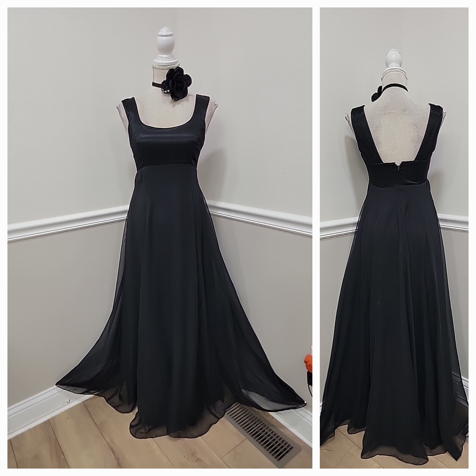 Vintage Y2K Black Crepe/Chiffon Prom Formal Maxi Dress Size 6