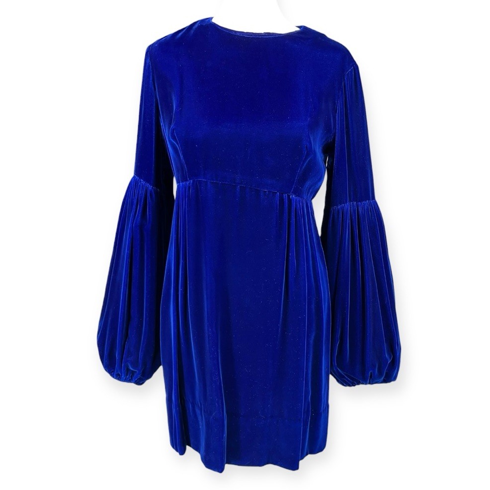 VTG 1960s BLUE VELVET DRESS GIGOT PUFF RENAISSANCE Whimsigoth MOD HIPPIE BOHO