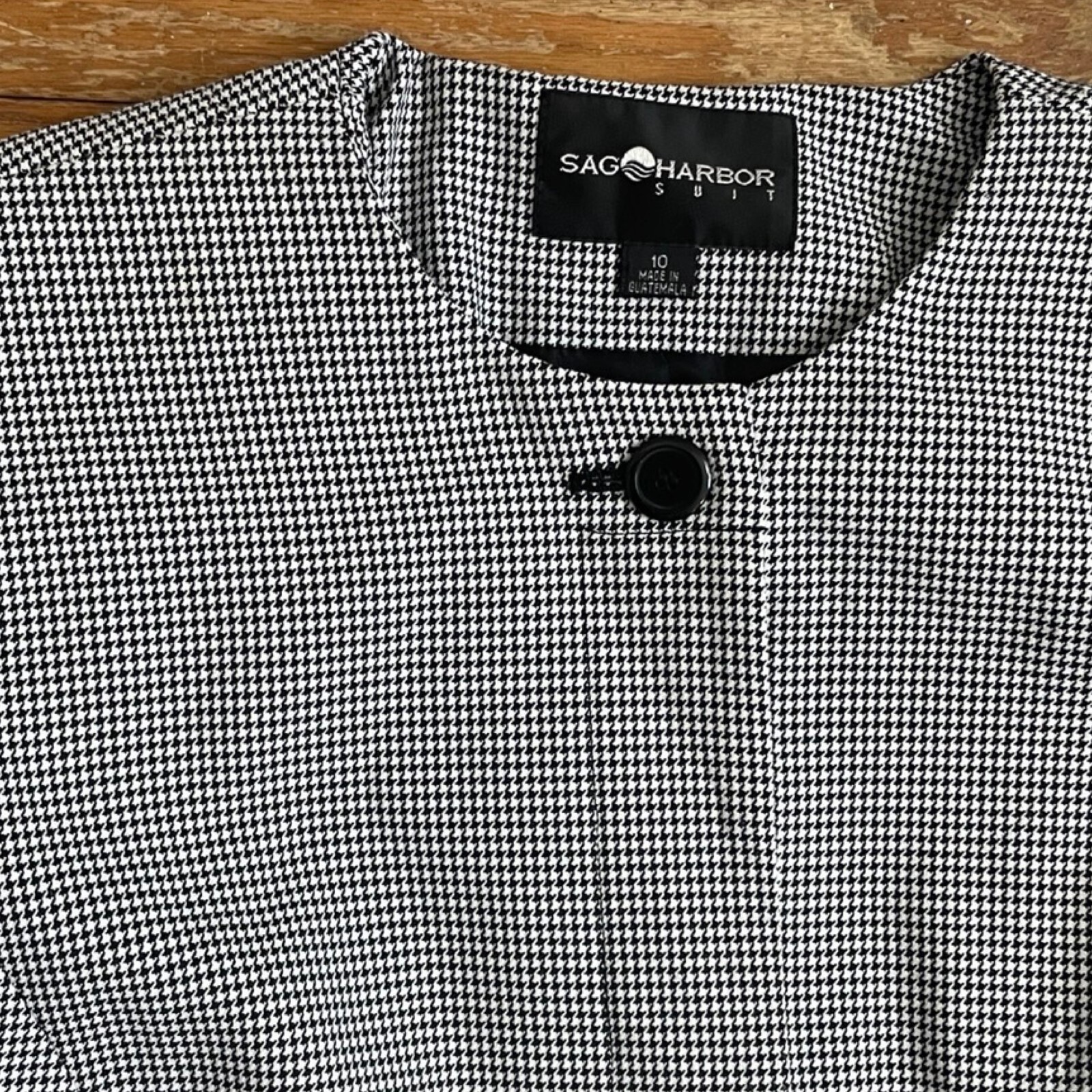 Vintage Houndstooth Suit Size Medium 1990s Black/White Blazer & Skirt Set