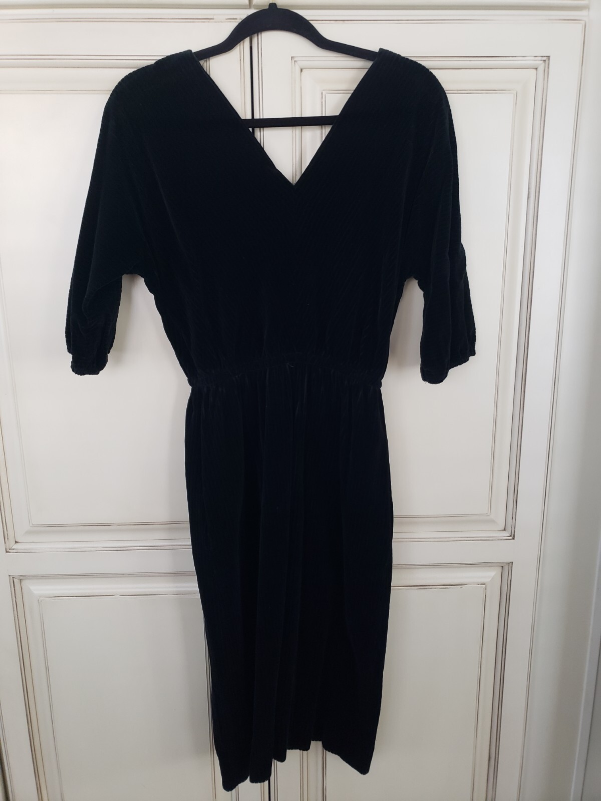 Vtg Pedestal Originals Dress Velvet Corduroy Like V Neck Black Sm