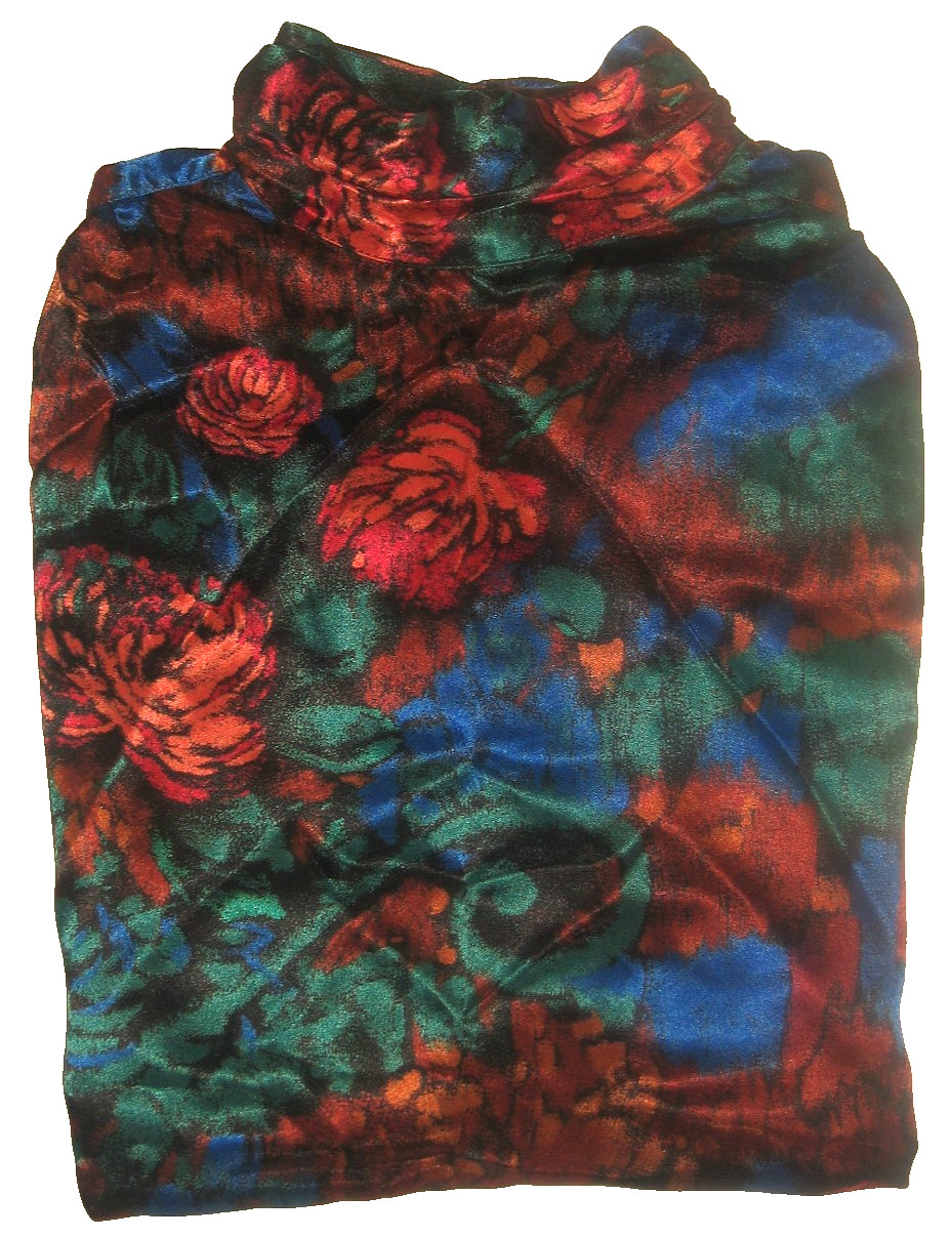 Vintage Yves St. Clair Slinky-Silky L/S Multi-Floral High-Neck Blouse 12 Korea
