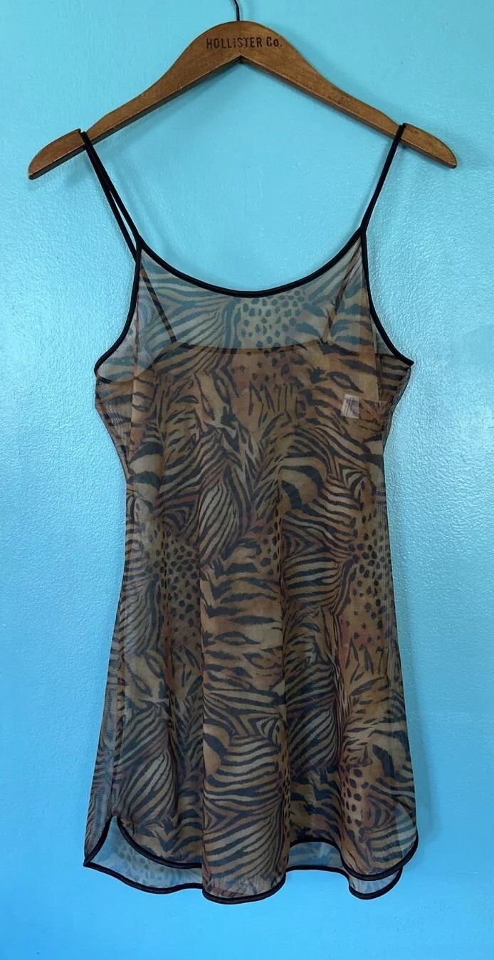 VTG Vassarette Sheer Nylon Gown Nightgown S Animal Print Tiger Second Skin Sexy