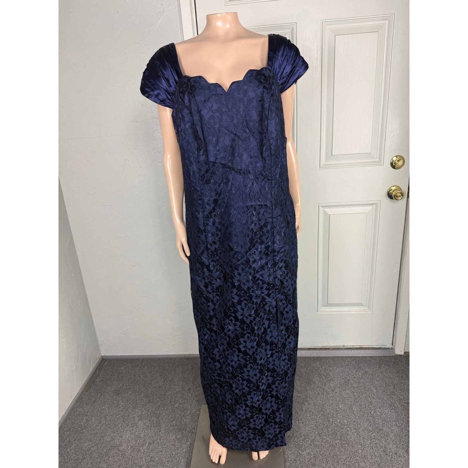Vintage NOS 80s 90s LA Glow Dress 14W Formal Prom Satin Lace Floral Plus XX19
