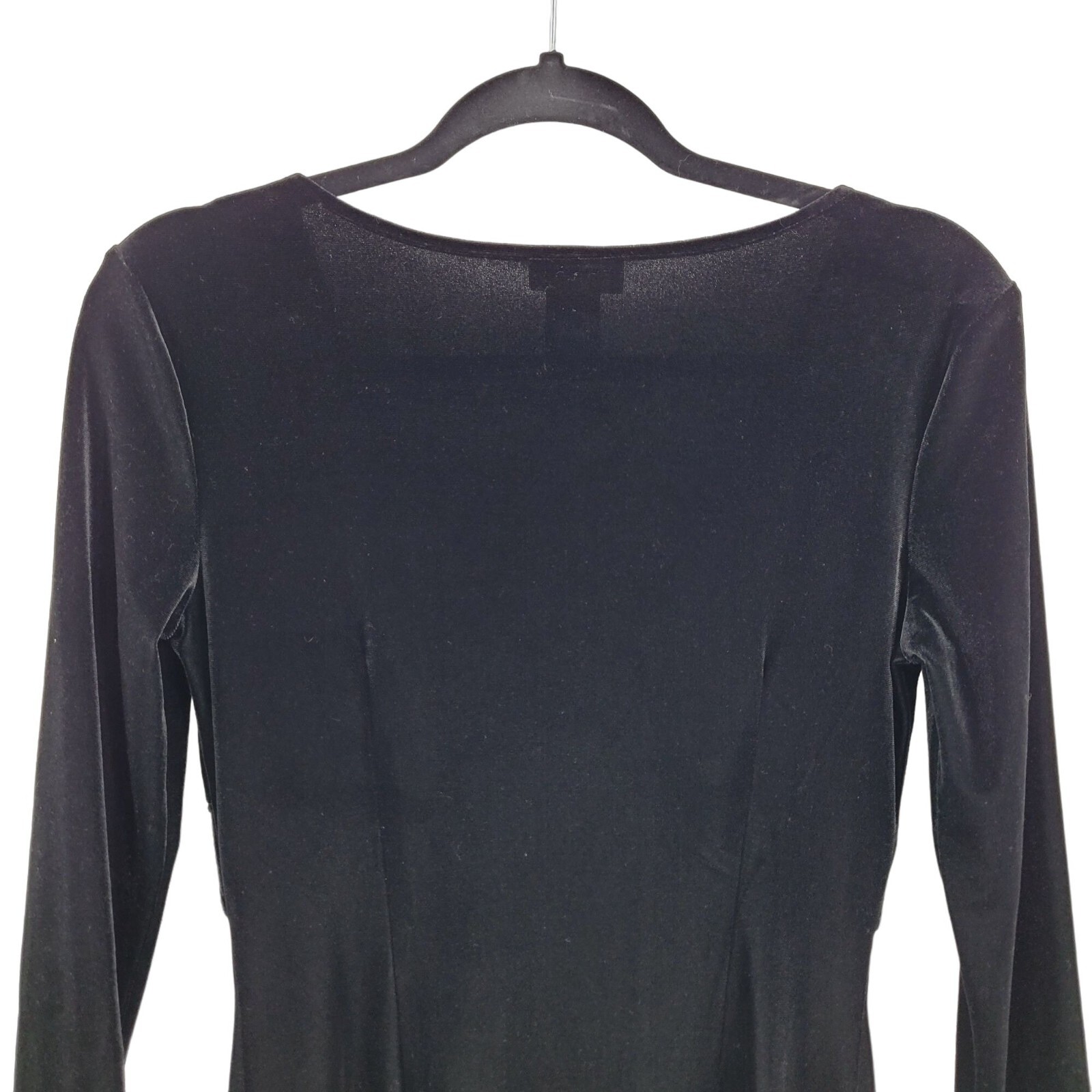 Vintage 80’s BCBG Paris Dress M Black Velour Knotted V-neck Stretch Mini Skater