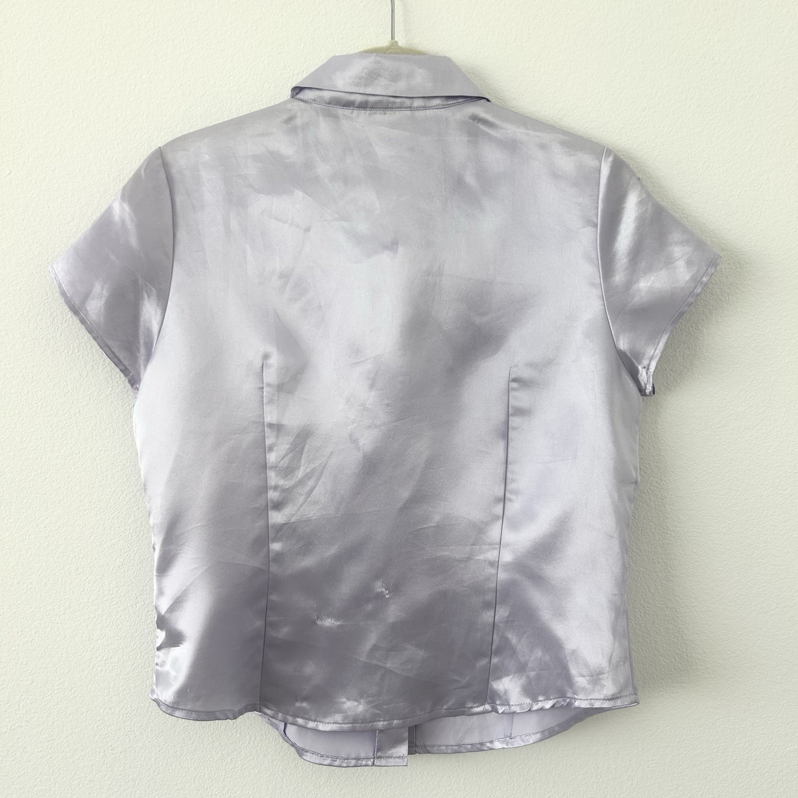 Vintage Amy Byer Lilac Silky Blouse Size S 90s Pearlescent Button Front