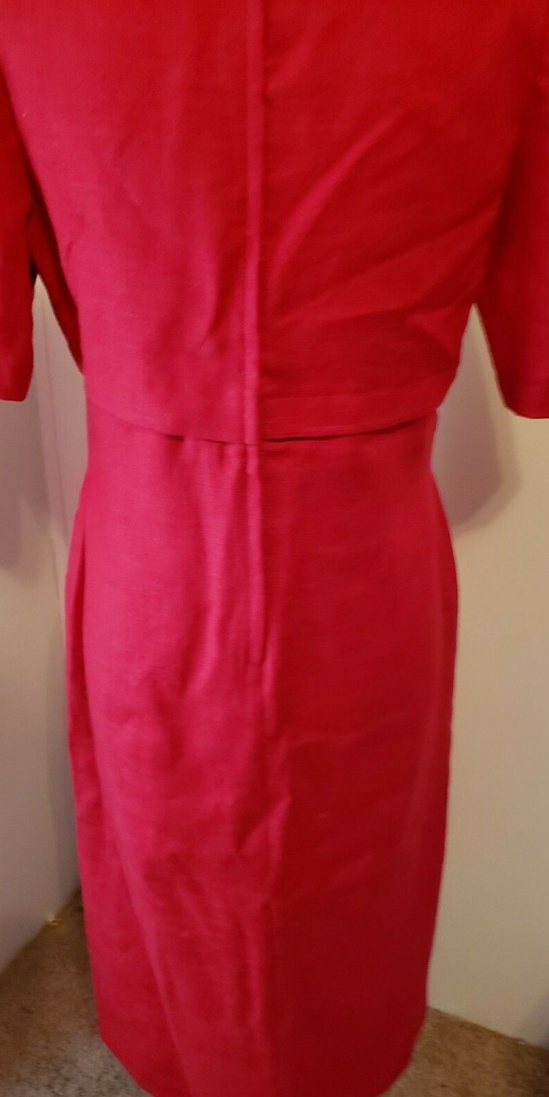 WILLIAM PEARSON Vintage Red Linen Lined Short Sleeve Sheath Dress Size 8/10
