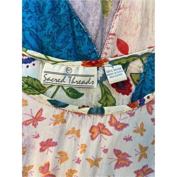 Sacred Threads Vintage Patchwork Rayon Dress Boho Cottagecore Small