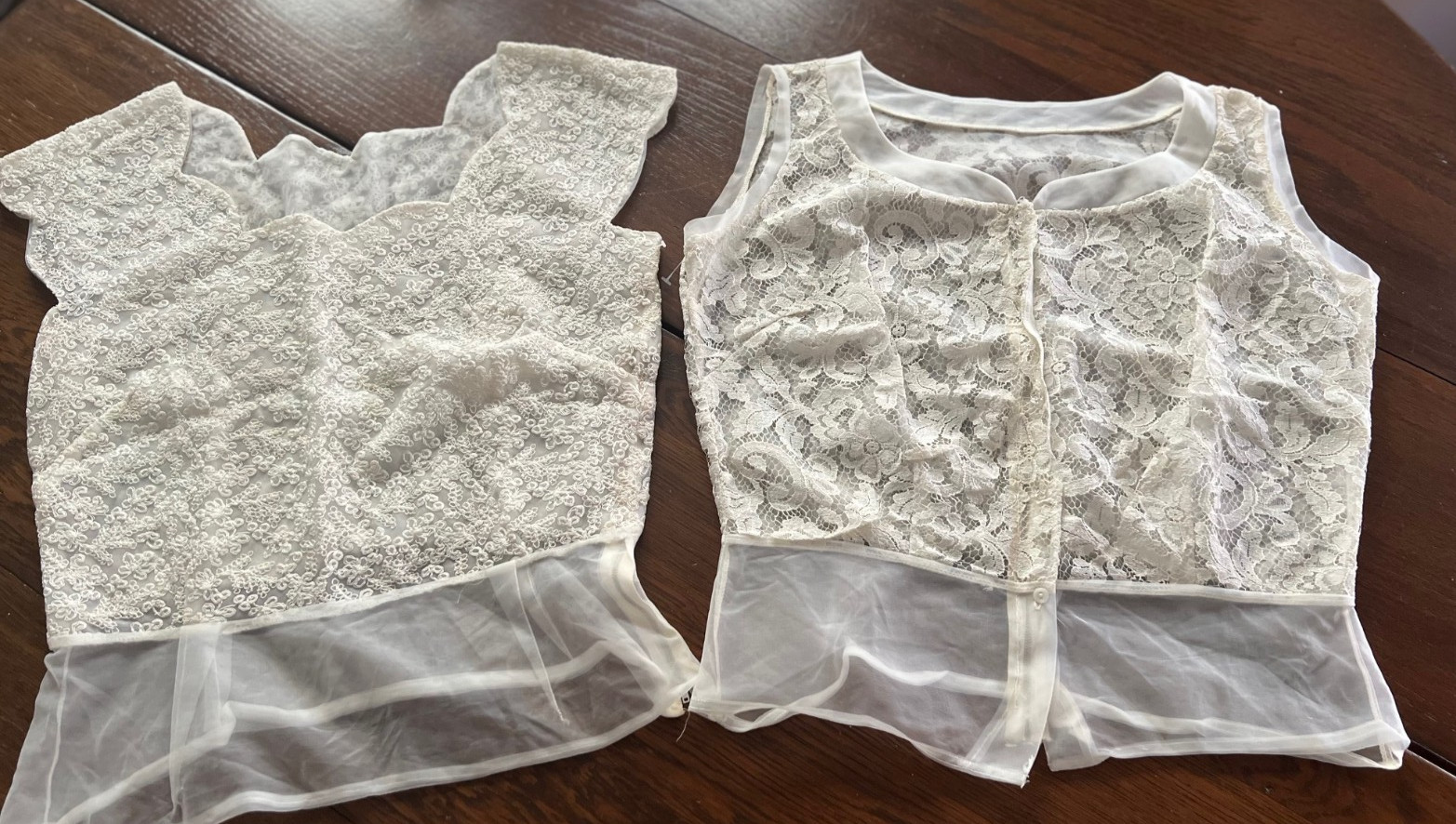 Two Antique Edwardian Victorian Ivory Lace Tulle Blouse Top Wedding NOS