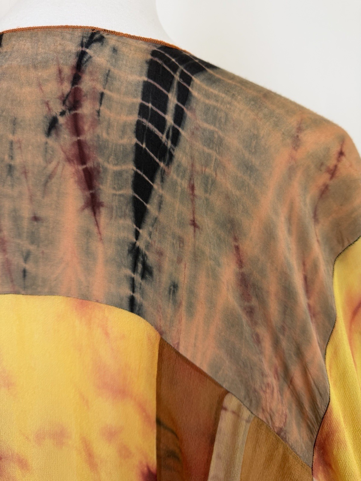 Vtg Sterling Styles Sunset Tie-Dye Batik Art Silk Kimono Top O/S Tie-Front Boho
