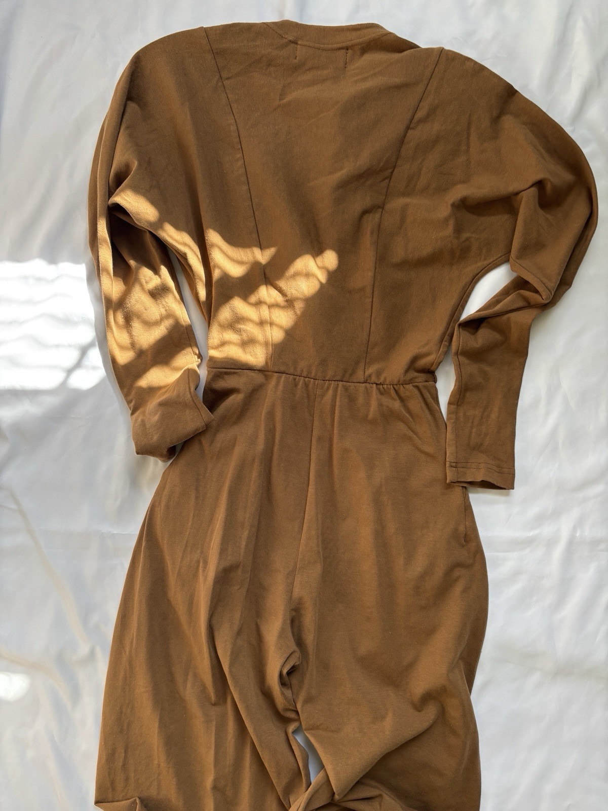 Vtg Wrap Jumpsuit Sz S USA Made Long Sleeves Pockets Cotton Elastic Waist Romper