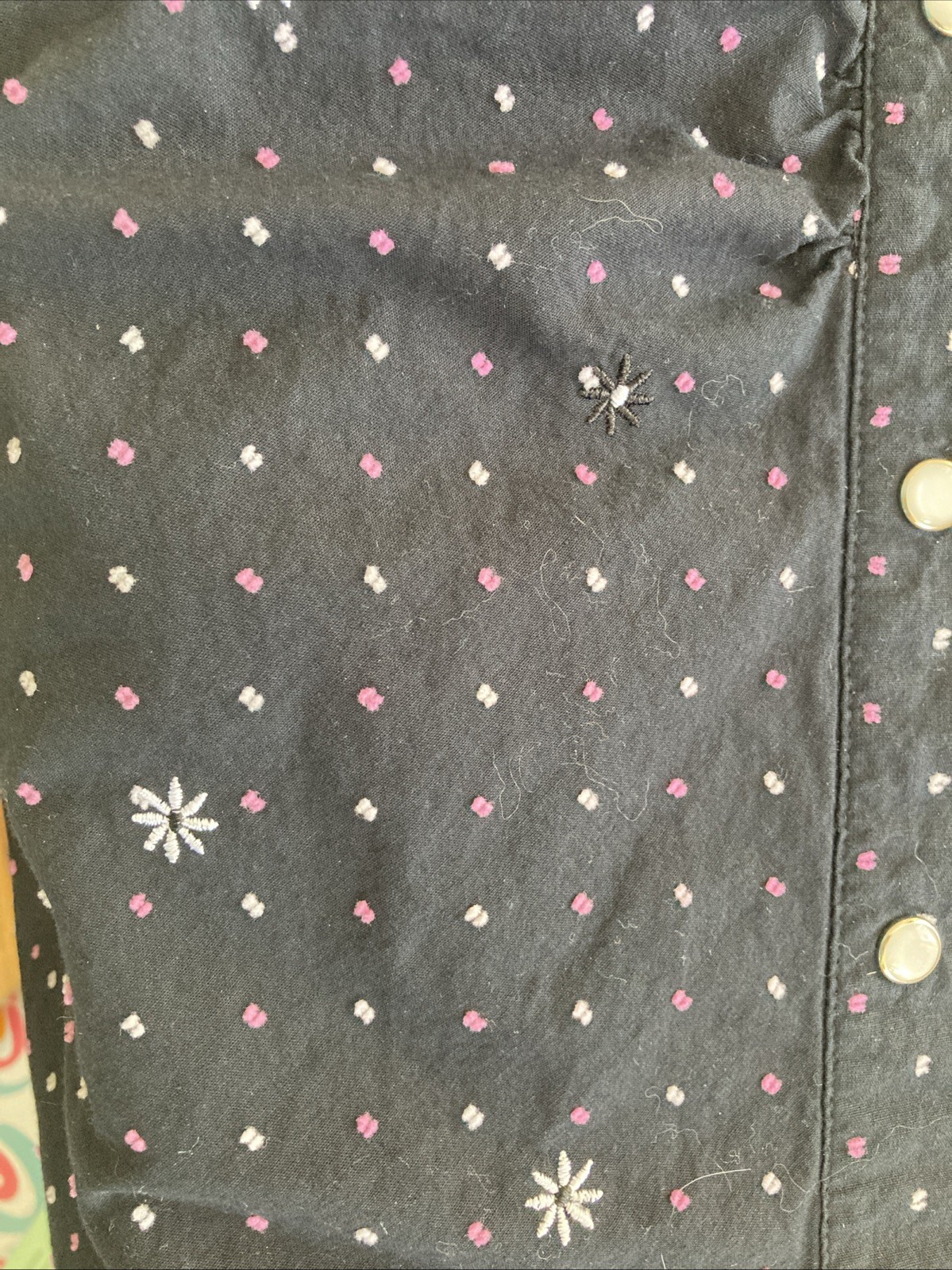 Vtg 90s Fashion Bug Plus Size Blouse Black Pink White Polka Dot Star Embroidered