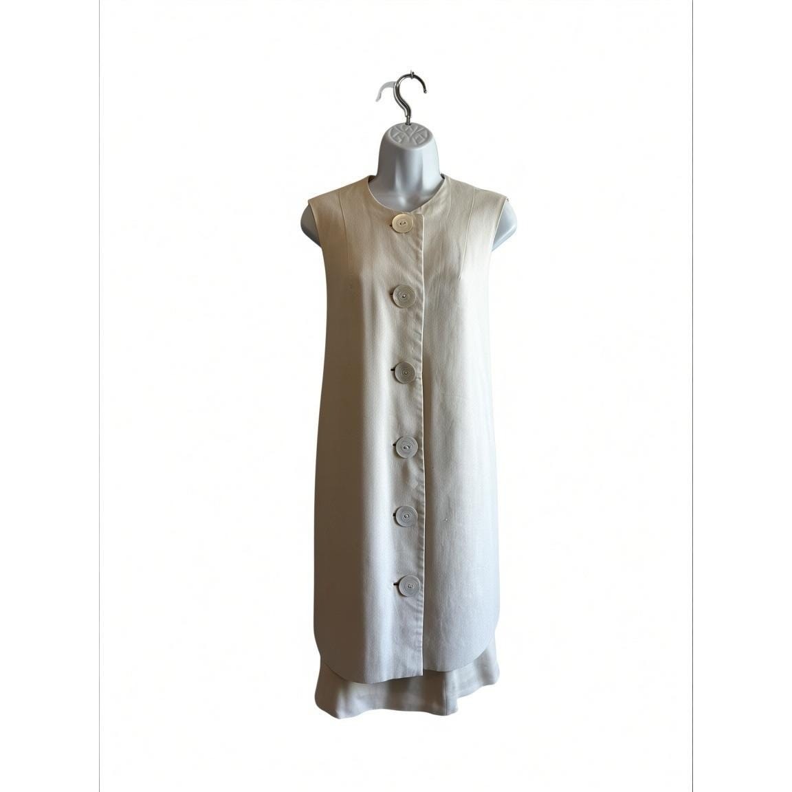 Vintage 60s Linen Tunic Skirt Set Margarets Lubbock Cream Mother of Pearl Mod 4