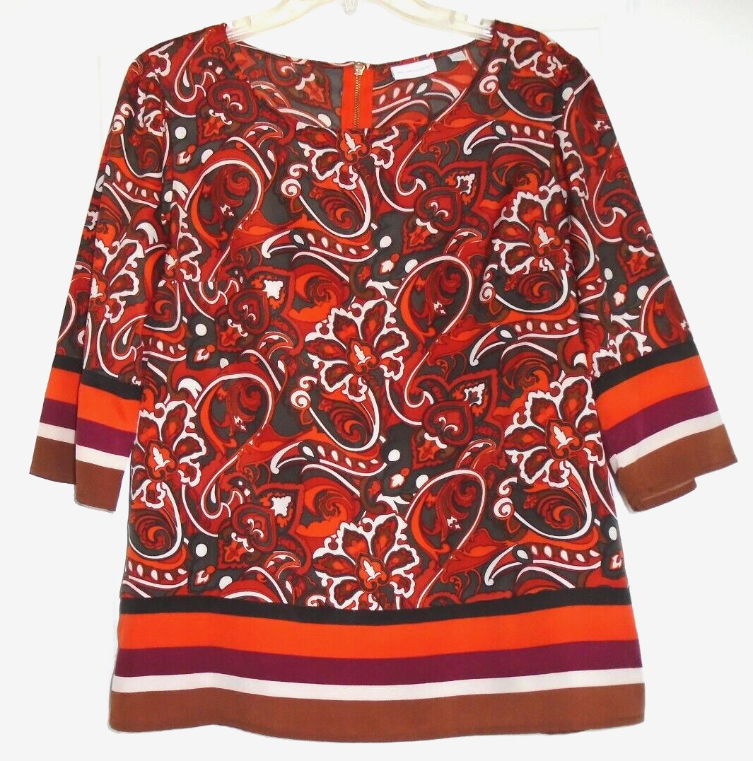 NEW YORK & COMPANY Multi Color Polyester 3/4 Long Sleeve Elegant Blouse Size L!
