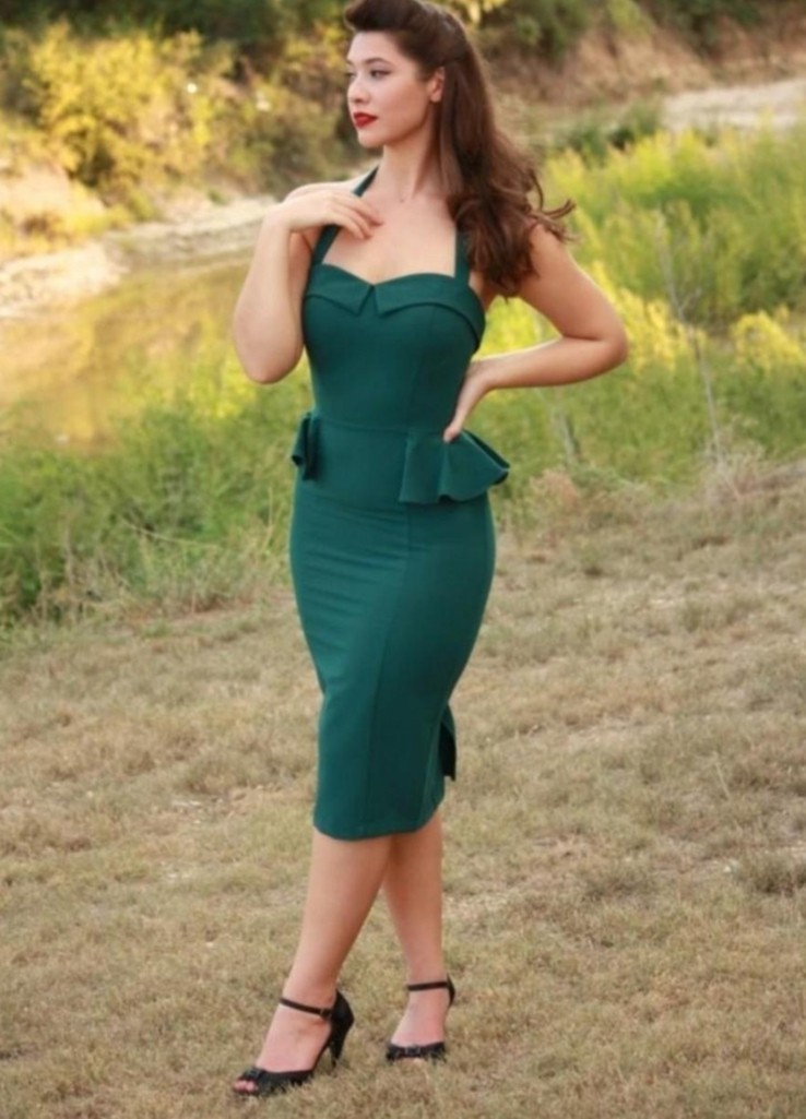 BNWT Stop Staring! Clothing 1950’s Style Dark Green Peplum Halter Dress Size XL