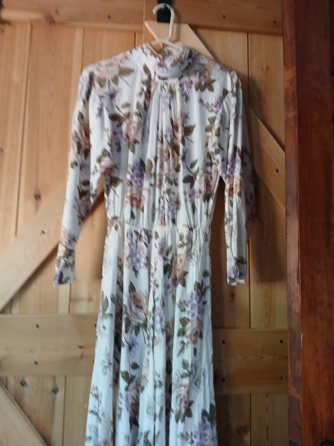 Vtg ED Michaels Long Sleeve Midi Floral Summer Rayon Button Back S/M 5/6 36″