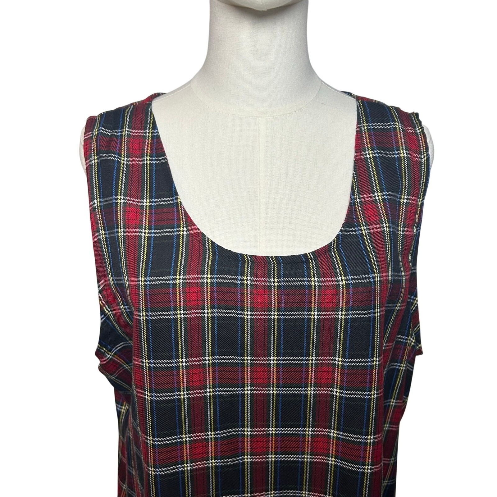 Willow Ridge Red Green Plaid Sleeveless Tartan Dress PXL Grunge Dark Academia