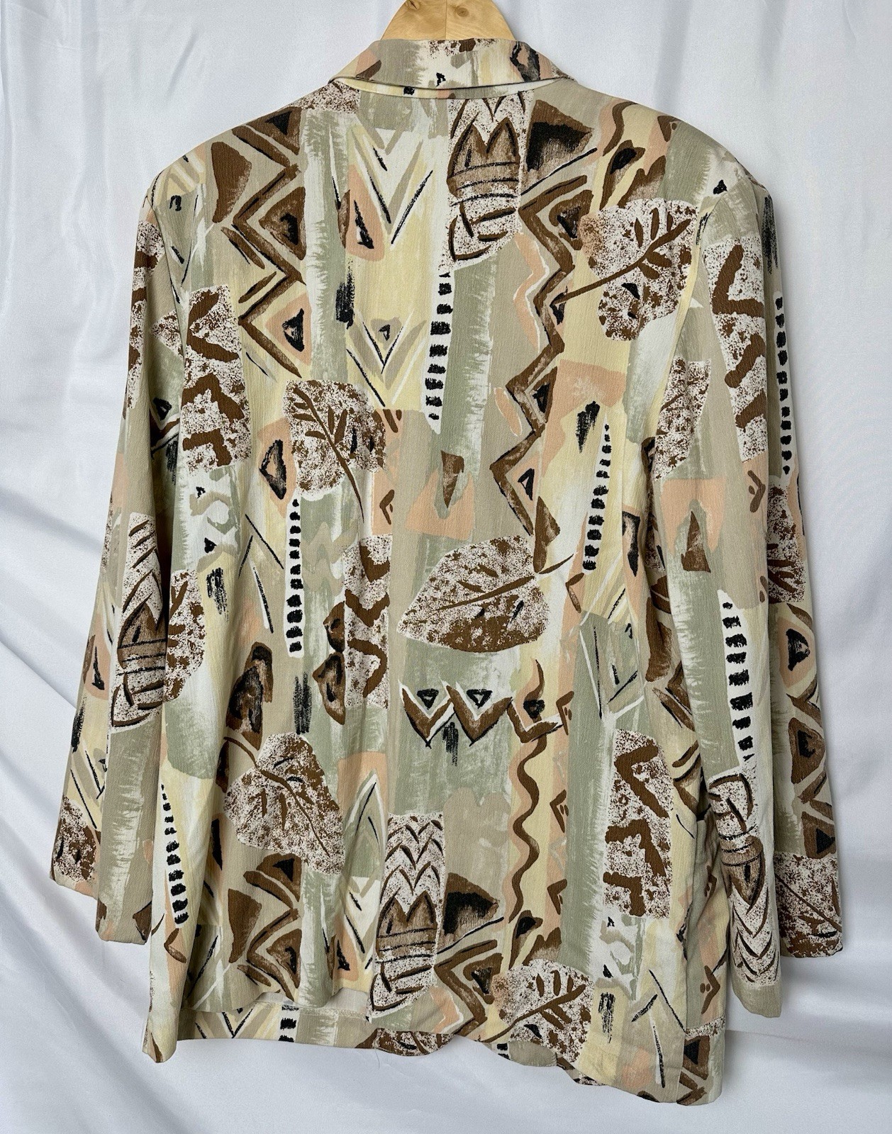 Vintage Geometric Botanical All Over Print Blazer Pastel Earthtone Valerie Sz L