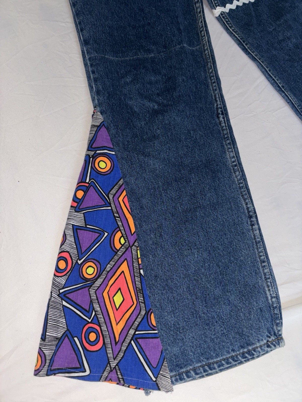 Customized Arizona Jeans Vintage Bell Bottoms 70s Geometric Print 33×30 Purple