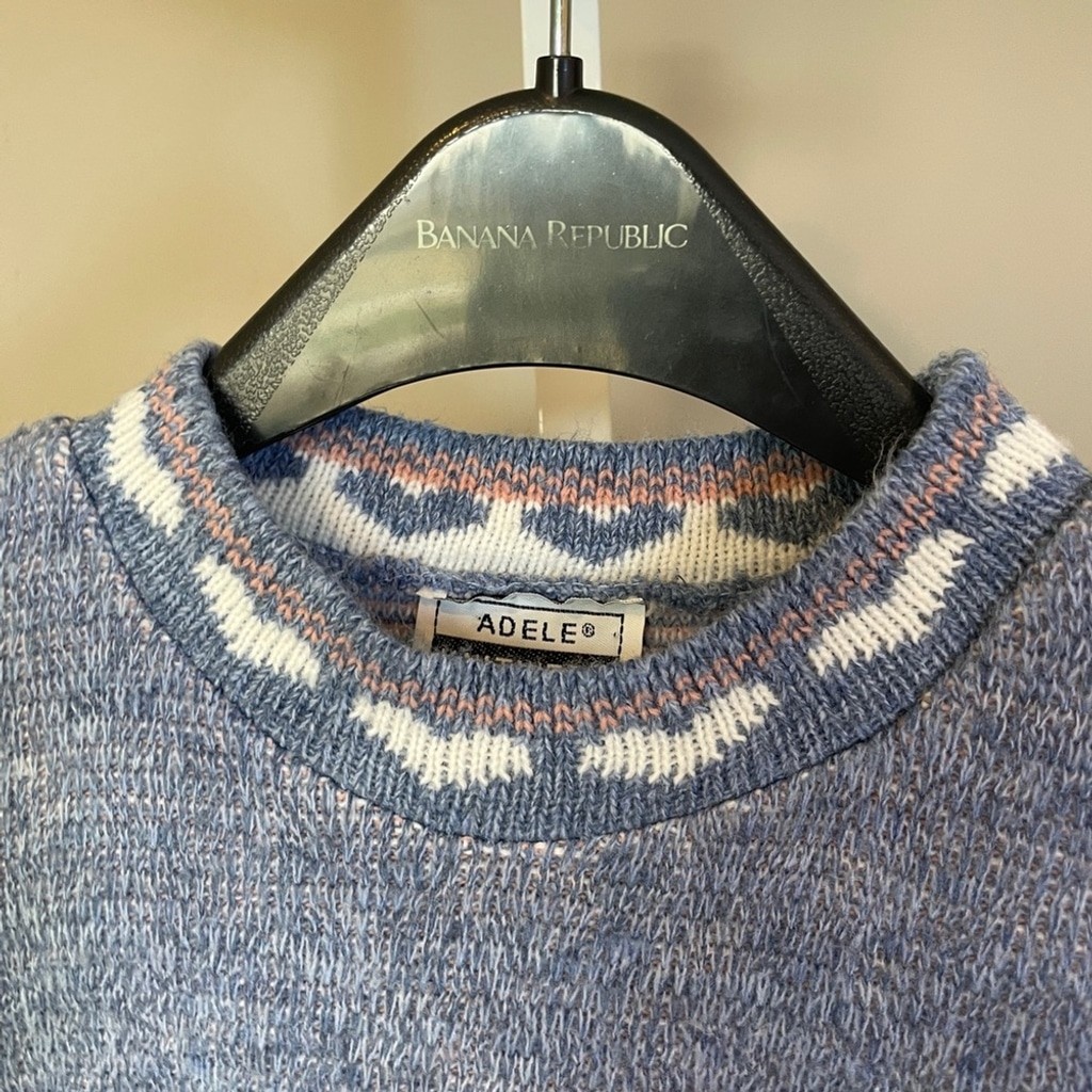 Vintage Adele Knitwear Sweater XL Dalmation Dogs Blue Bows Hearts EUC Pastel