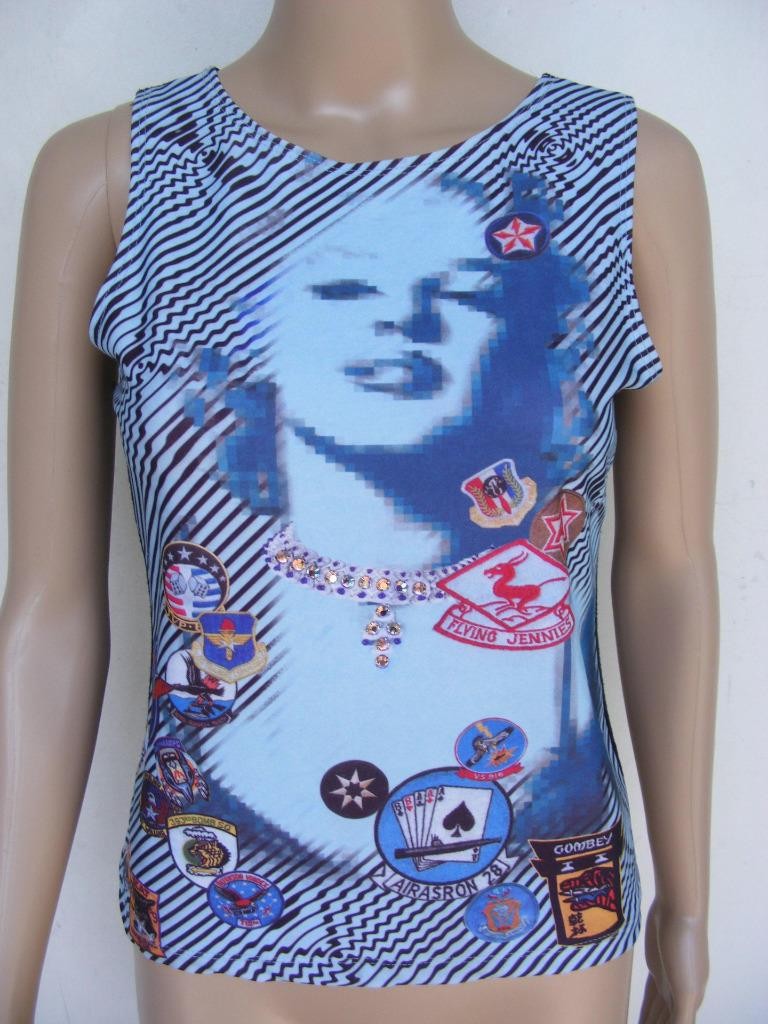 Pop Art Pretty Face Shirt Rhinestone 3D Necklace Military Insignia Psychedelic