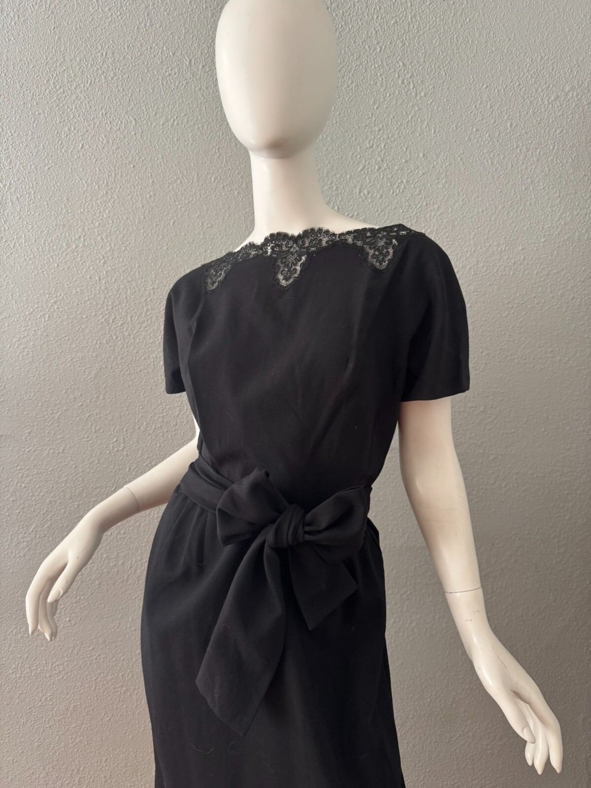Vintage 60s Black Plunging Bow CHARLES COOPER Cocktail Party Dress M