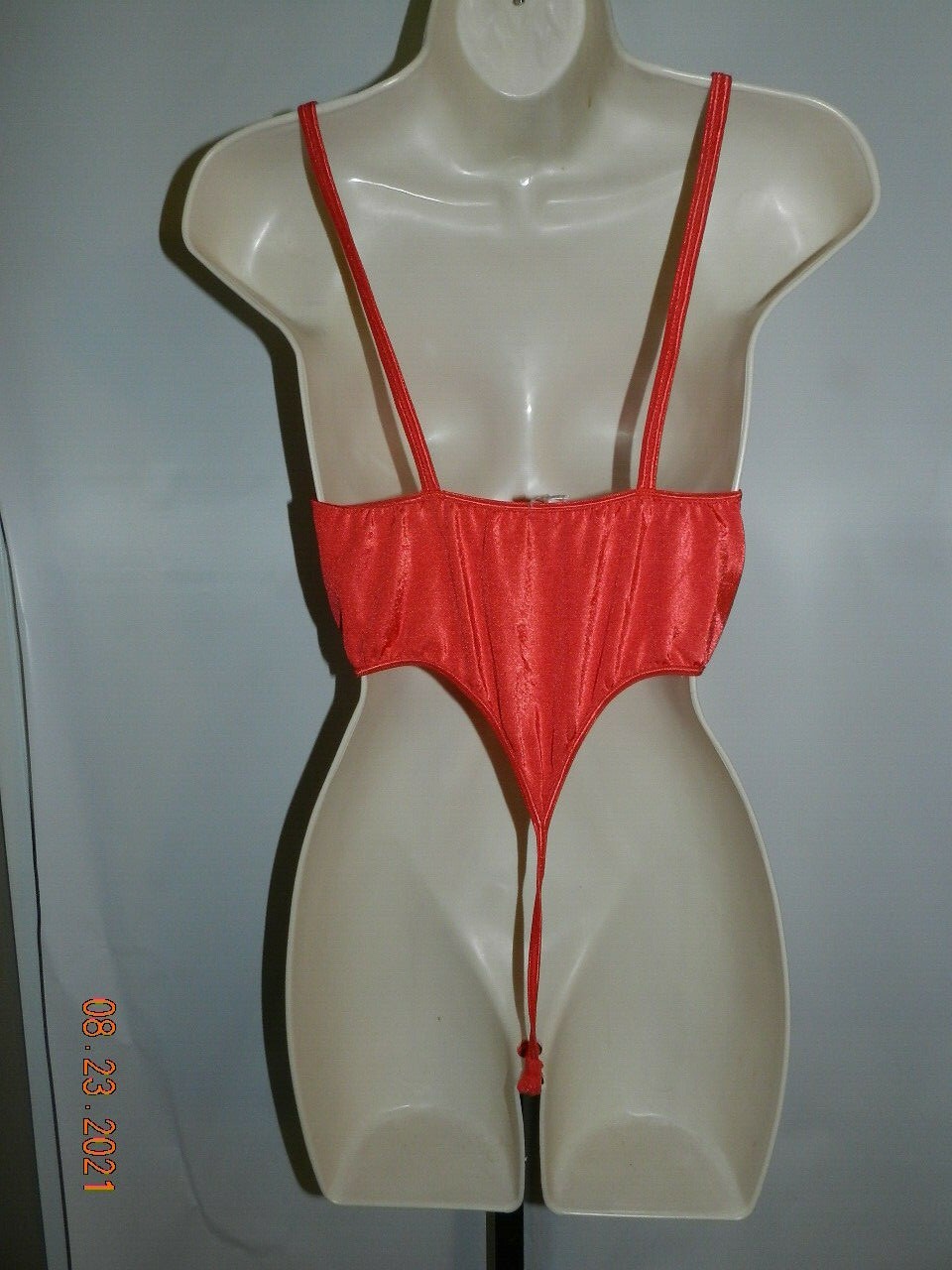 VTG mesh high neck thong bodysuit teddy Vasarette 10-114 lace high cut french L