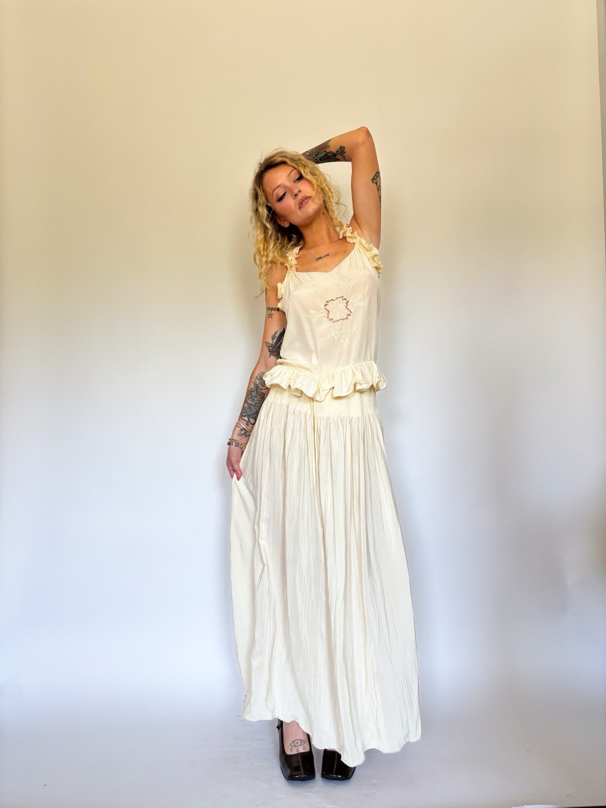Edwardian Silk Two Piece Matching Set Top Skirt Bridal Outfit Antique VTG