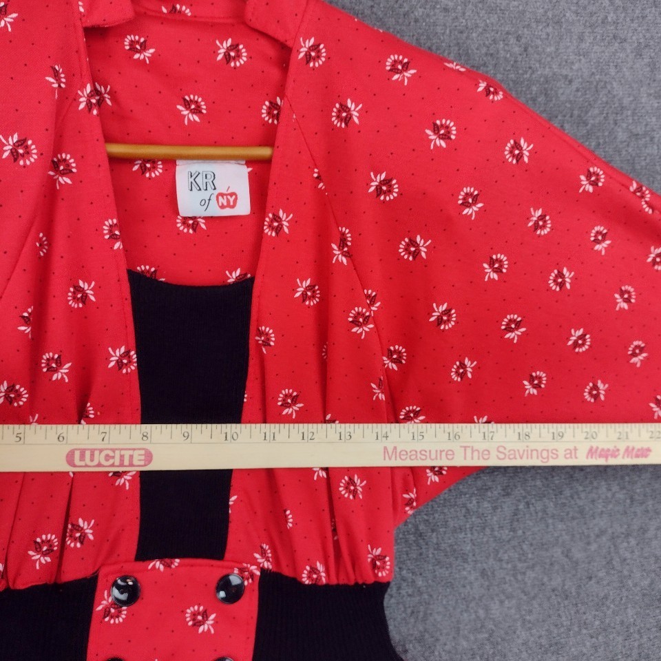 Vintage 80s/40s Dress Small Red Black Jersey Knit Peplum Dolman Sleeve