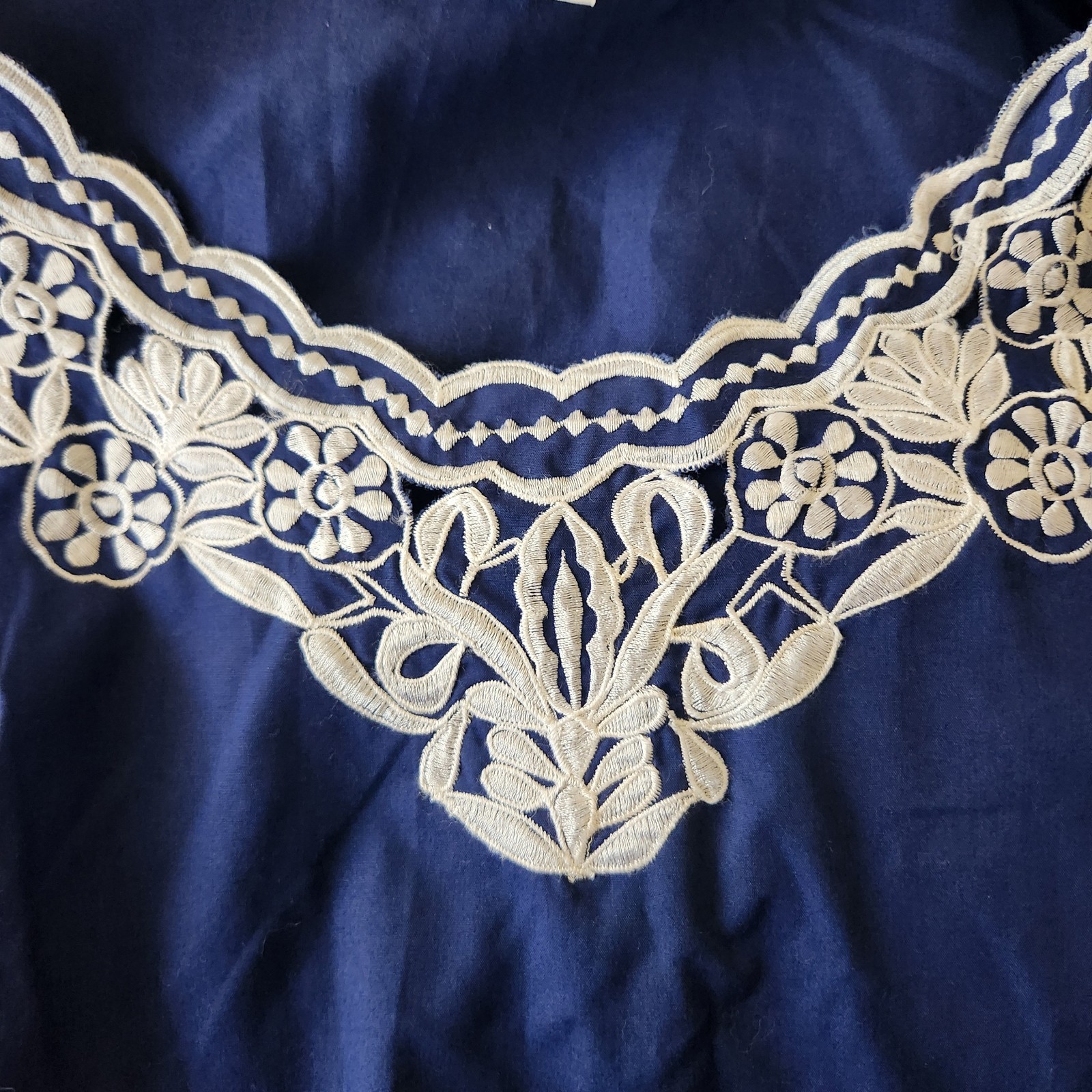 VTG 60s Caro Of Honolulu Hawaiian Aloha Dress Embroidered Blue MCM Boho Hippie