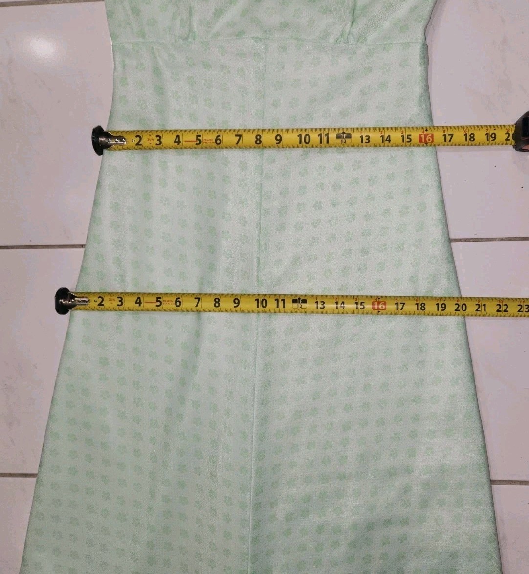 VTG 70s Handmade Prairie Cottage Core Gree Floral Pattern Maxi Dress*sz10*EUC