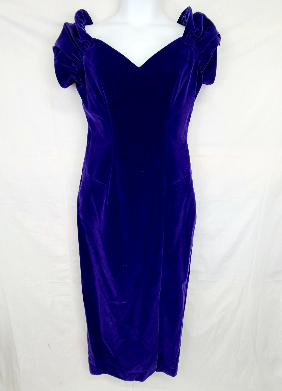 Vtg House Of Bianchi Dress Size 14 Womens Purple Velvet V-Neck Off Shoulder