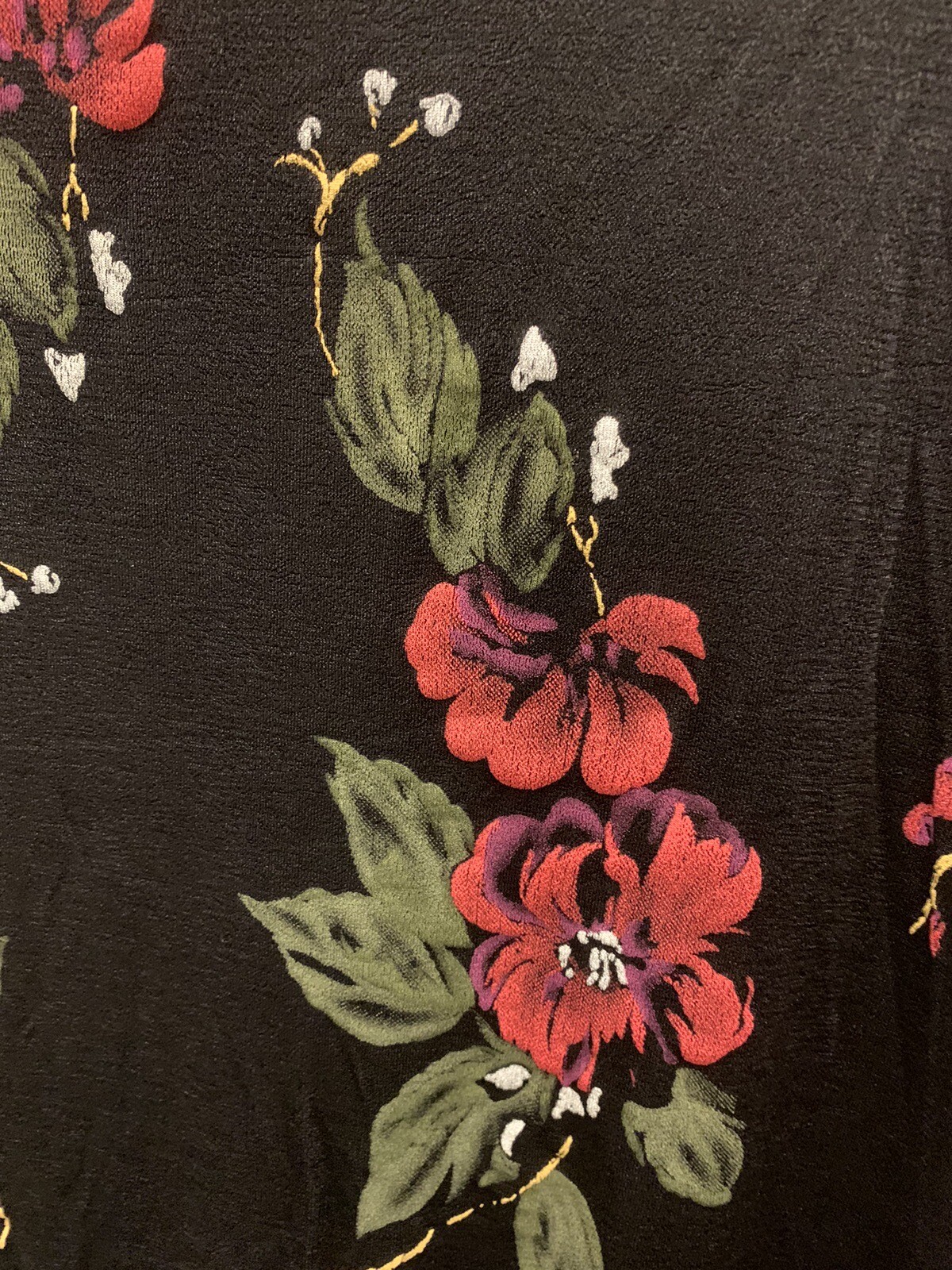 Vintage Kathy Ireland Plus Blouse Black Short Sleeve With Floral Design Size 2XL