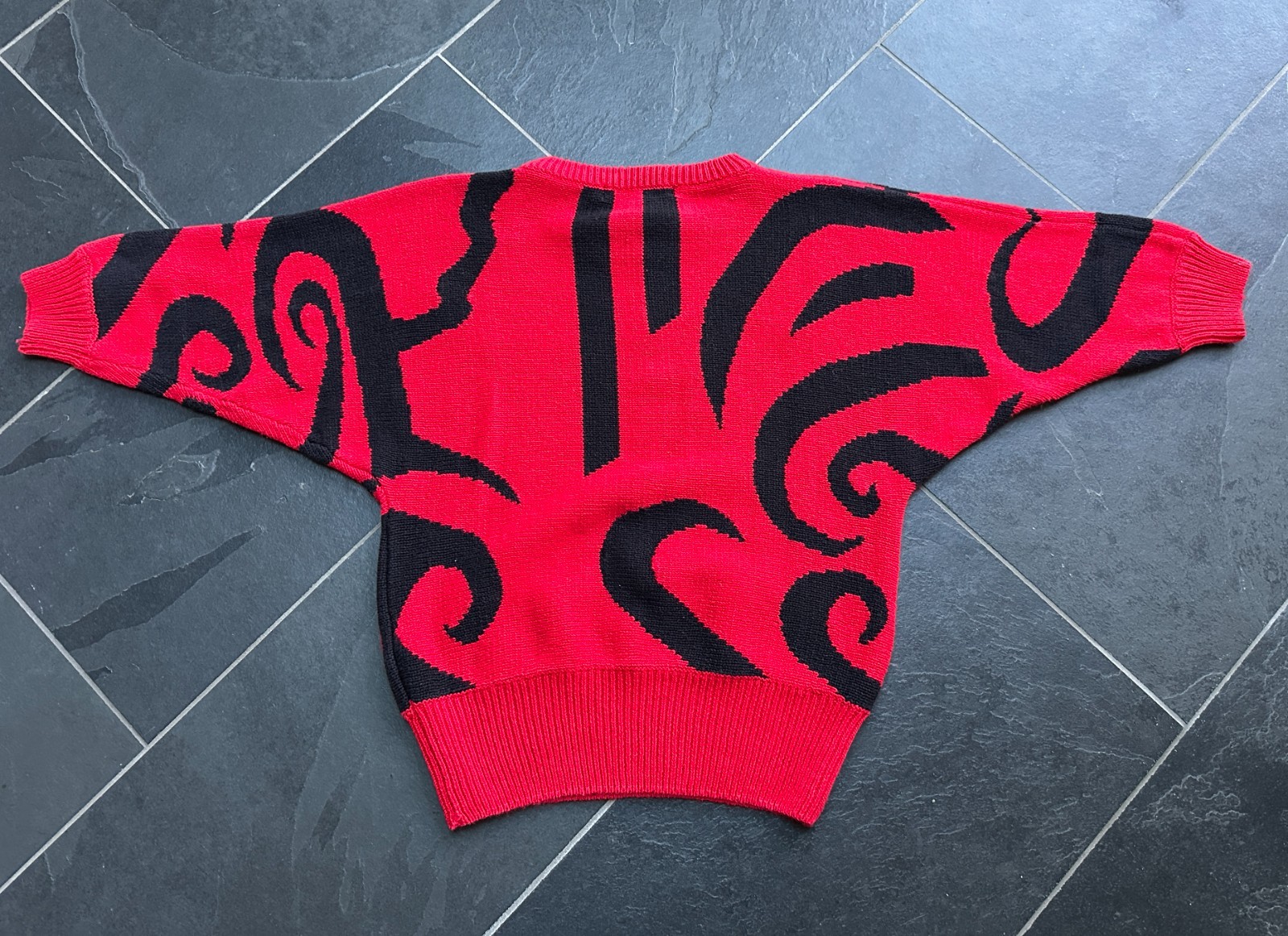 Vintage 1980s Red and Black Ramie Cotton Dolman Sleeve Sweater Rediffusion