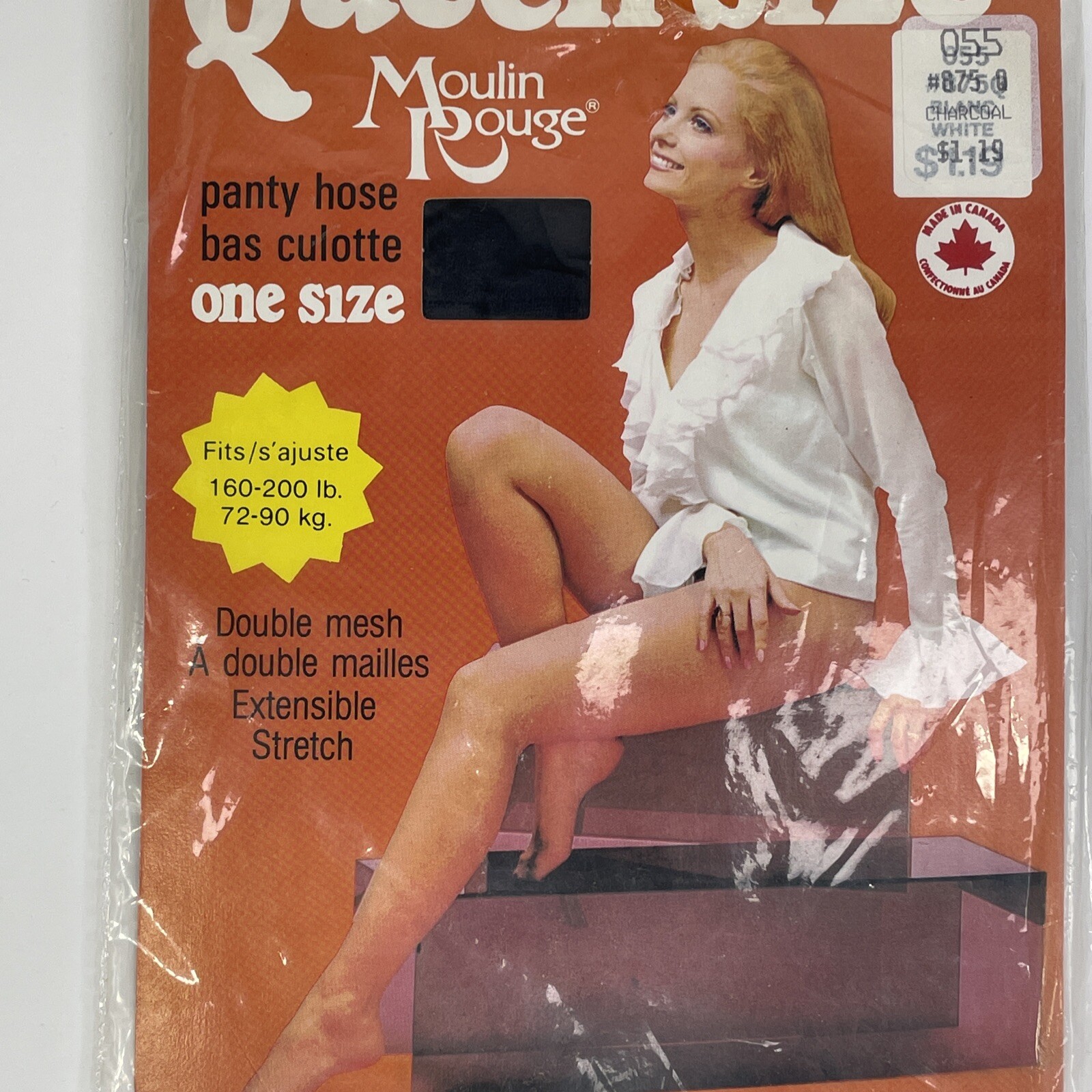 Vintage 1970s Pantyhose Young Agnetha Fältskog Charcoal One-Size+ Panty Hose