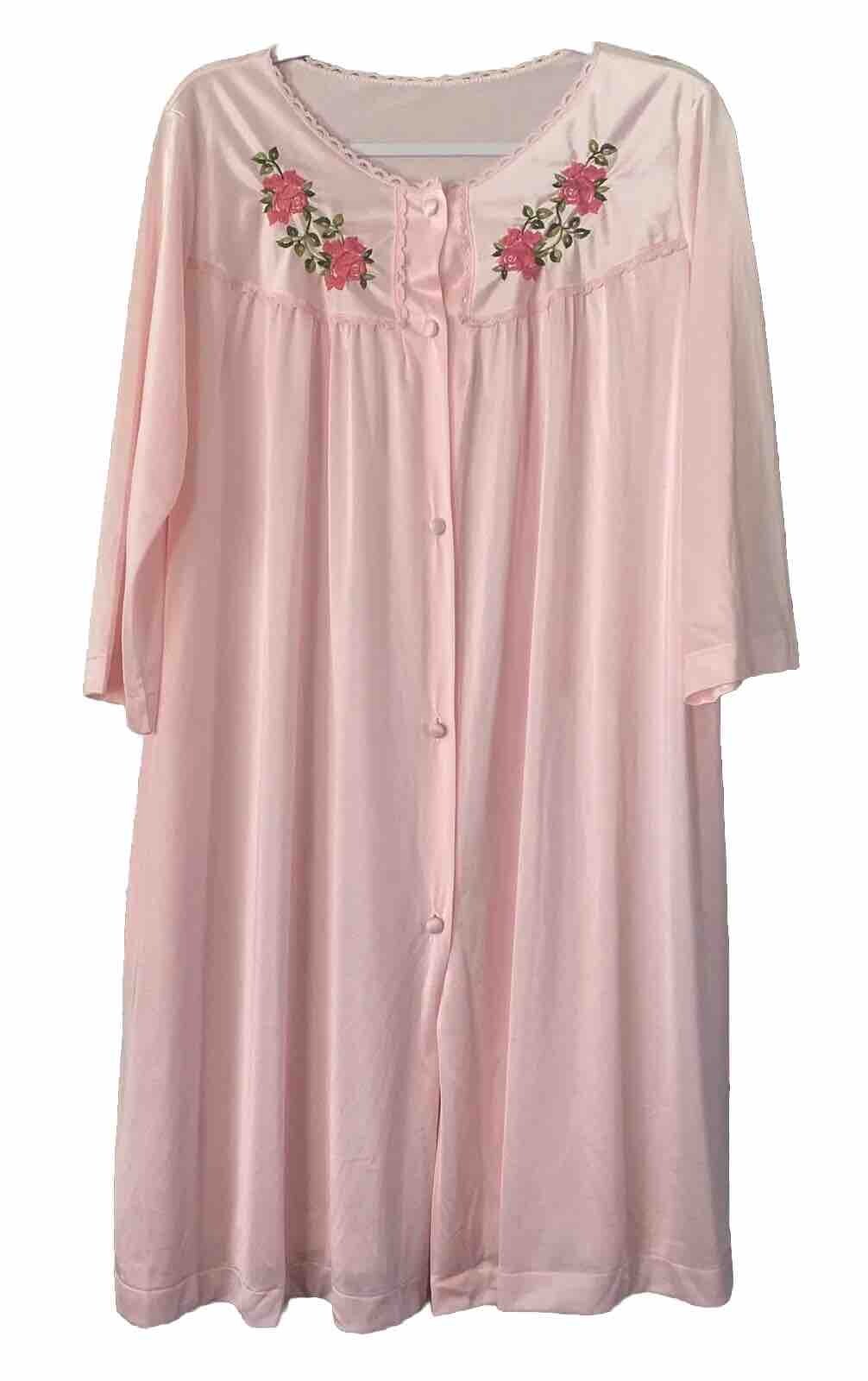 Vintage Lorraine Nightgown Size Large PINK ICE Floral Embroidered Silky Sleep