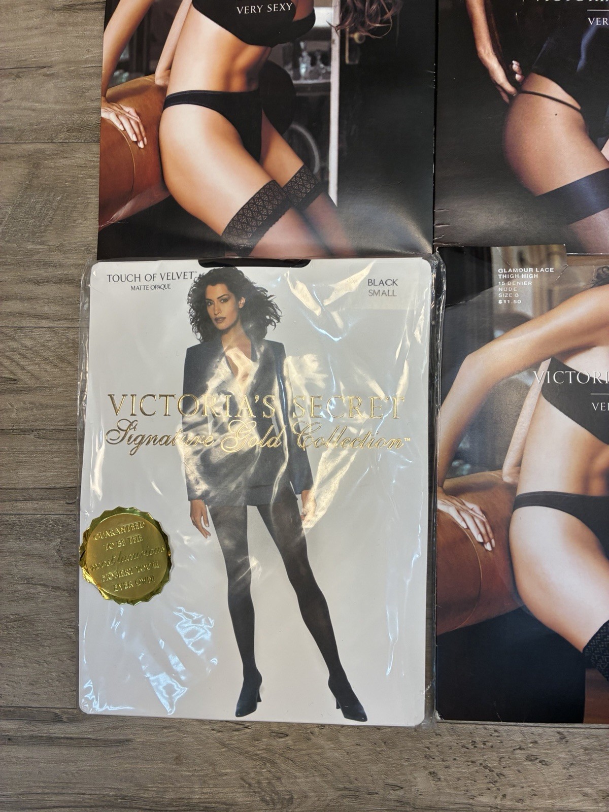 Victoria Secret 4 Lace Top Satin Nude Black Gold Collection Pantyhose SM Variety